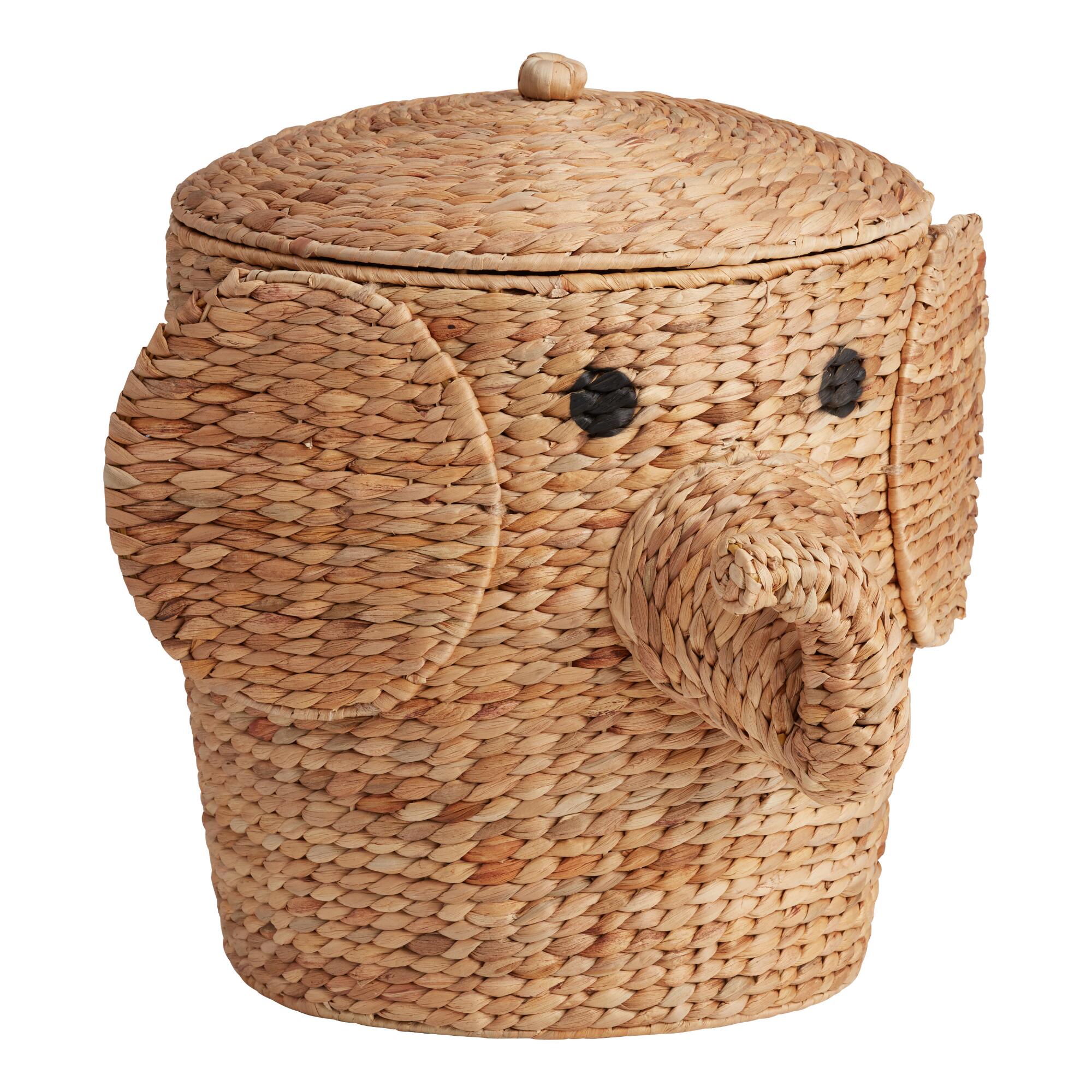 Natural Hyacinth Elephant Eloise Basket with Lid: White/Natural by World Market