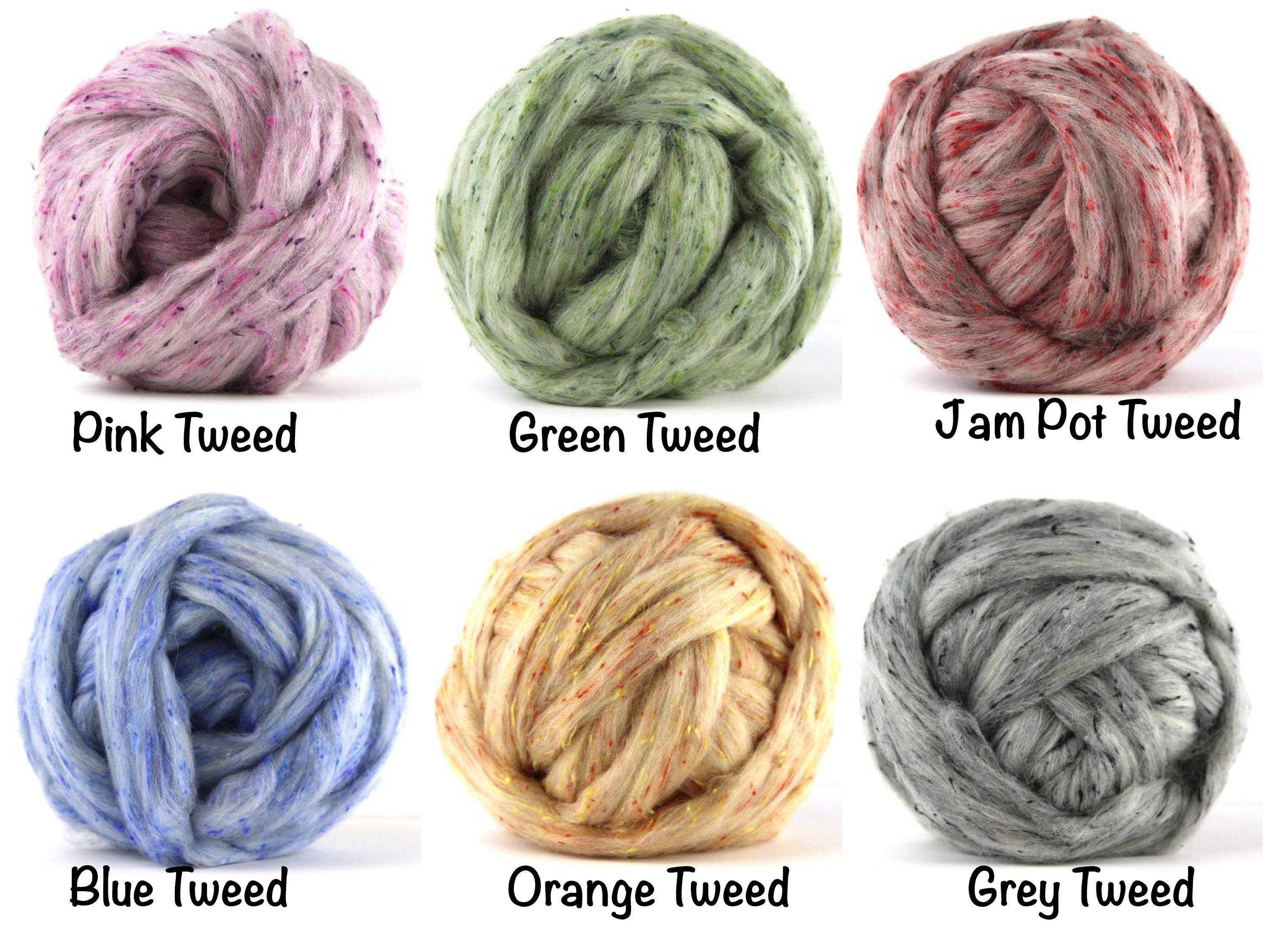 Wool Roving Tweed Blend 4Oz - Colors Available Pink/Green Jam Pot Blue Orange Grey Natural