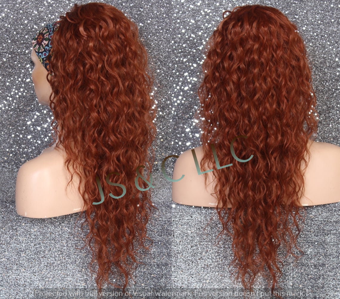 Brownish Copper Red Human Hair Blend Ponytail Piece Drawstring Extra Long Wavy Simply Put It On & Go Can Be Wrapped Around As A Bum