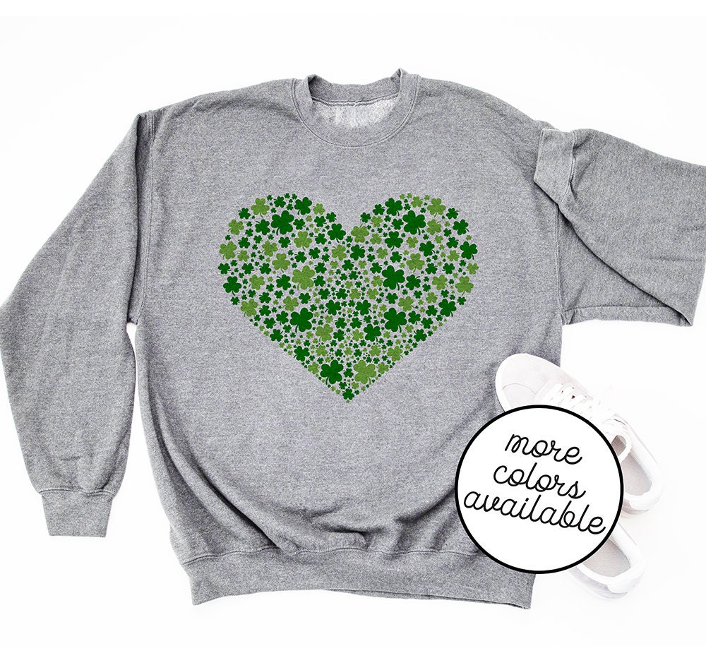 st Patricks Day Sweatshirts Shamrock Heart Green Cute Clover Trending Pattys Sweaters