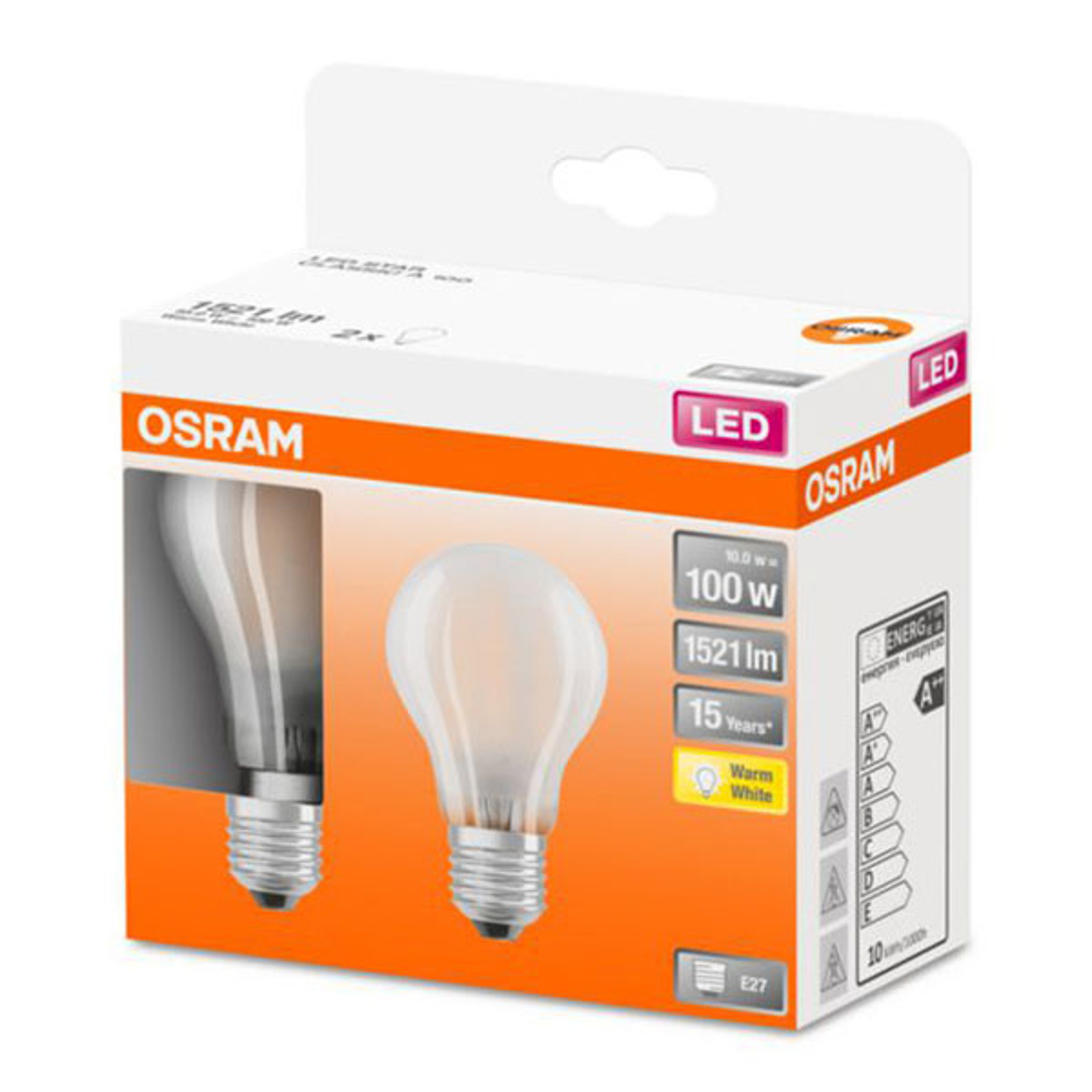 OSRAM Classic A -LED-lamppu E27 10W 2 700 K 2 kpl