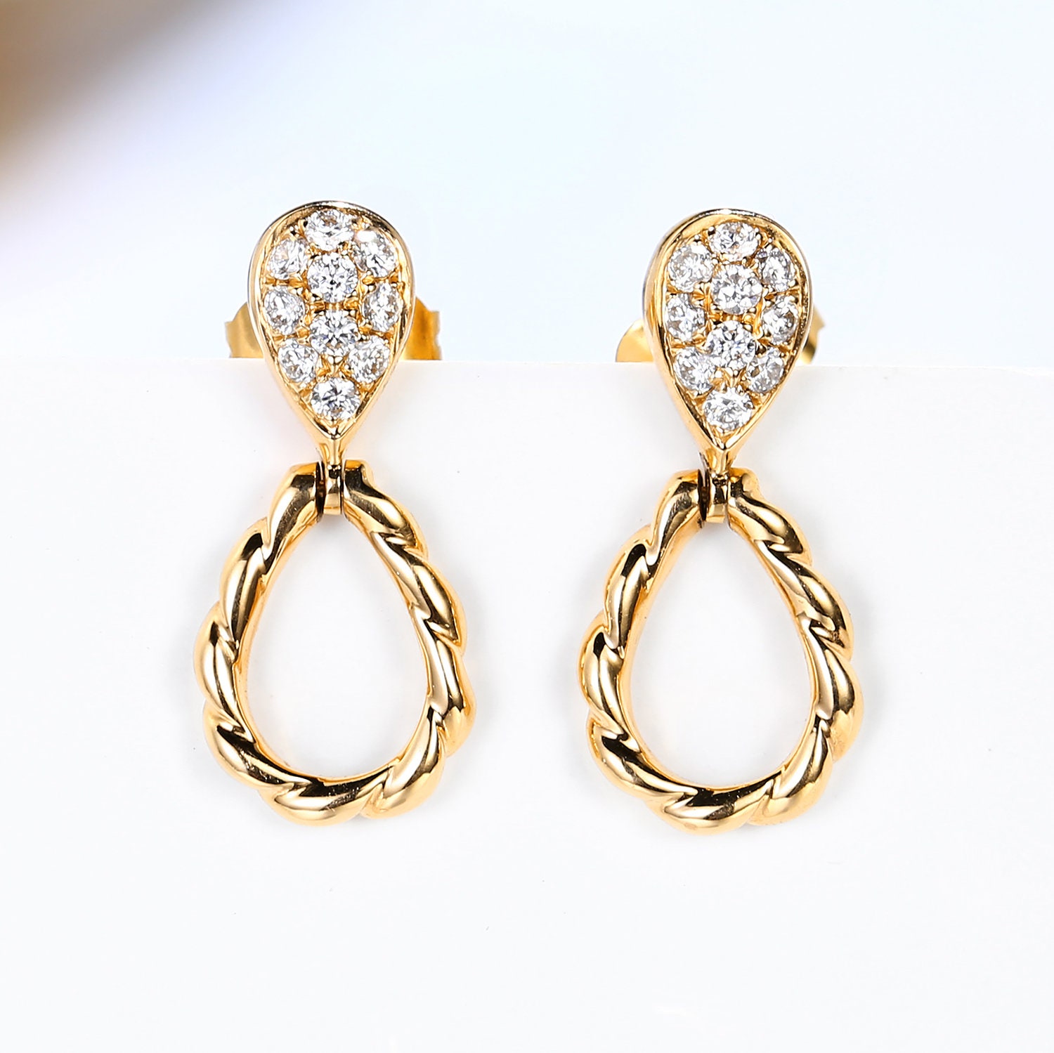 Diamond Dangle Drop Earrings in Solid 18K Gold/Custom Fine Jewelry/Personalization Design/Gift For Women & Girls