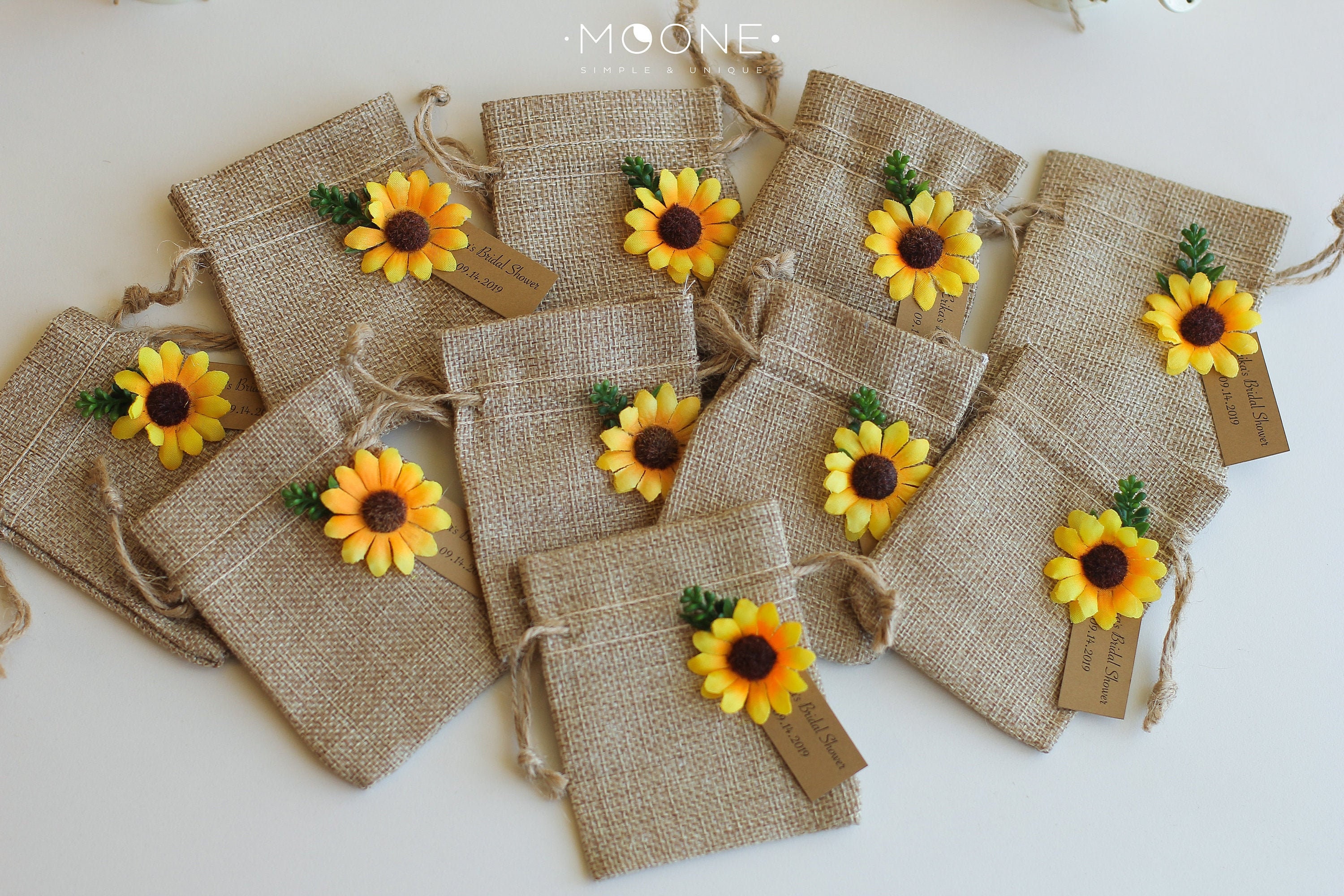 Set Of 10 Personalized Wedding Gift For Guests, Sunflower Wedding Gift, Burlap Favor Bags, Rustic Bags Favor, Party