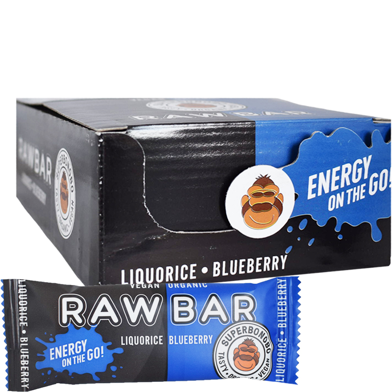 Eko Hel Låda Rawbar "Liquorice & Blueberry" 20 x 30g - 65% rabatt