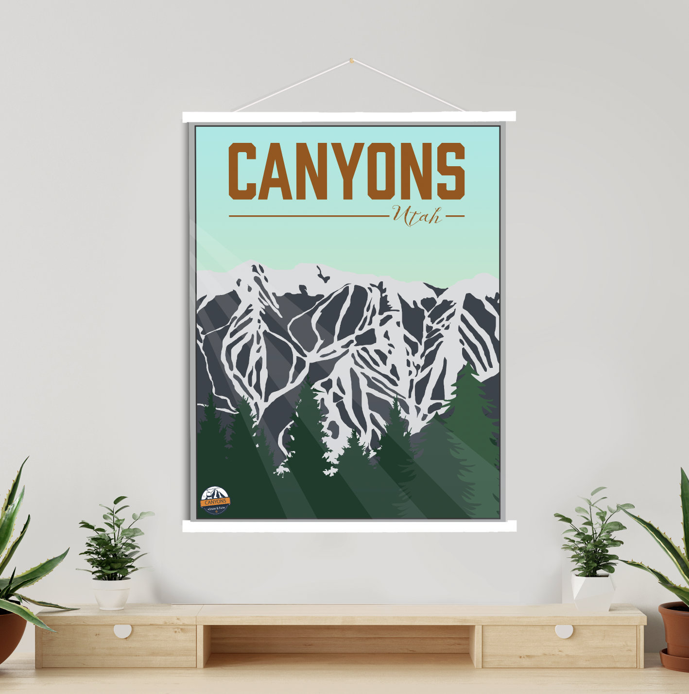 Canyons Utah Ski Resort Illustration Print | Hanging Canvas Of Printed Marketplace