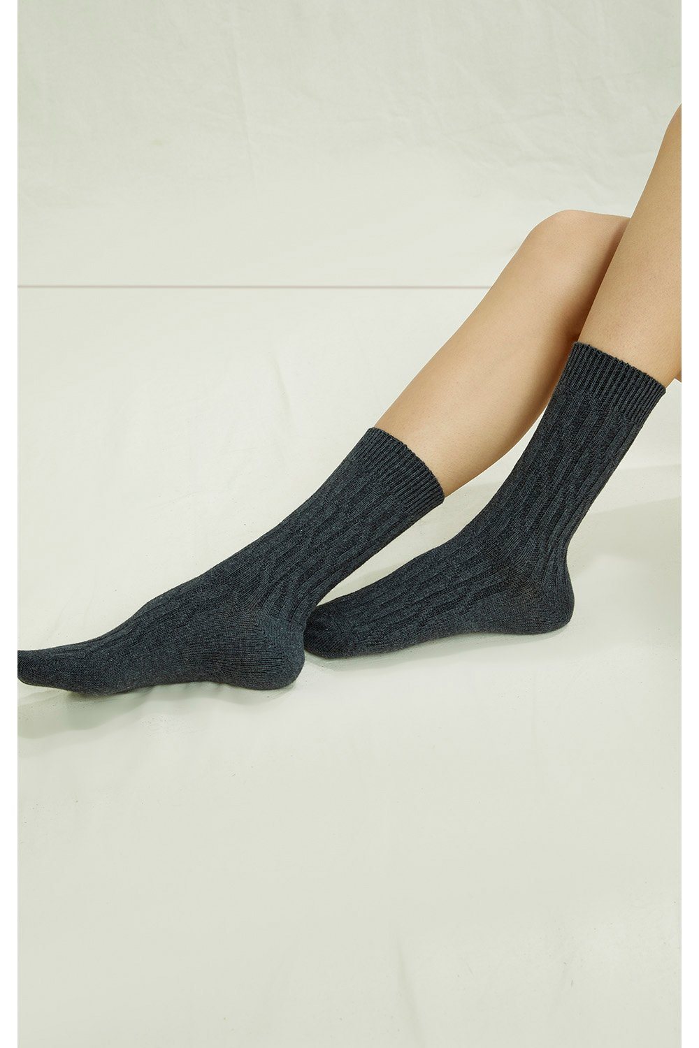 People Tree Unisex Cable Socks - Organic Certified Cotton, Dark Grey Melange / 35-38