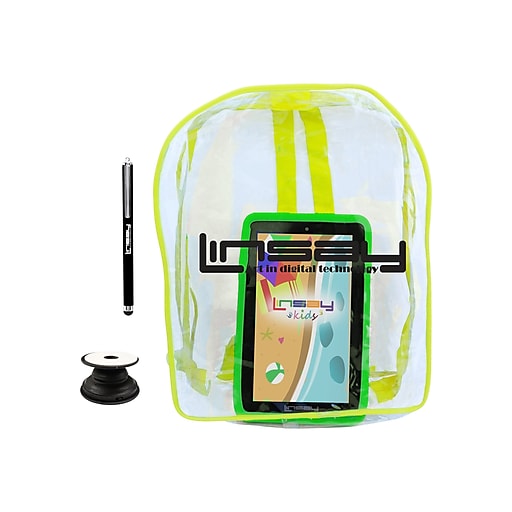 Linsay 7" Tablet with Holder, Pen, Case, and Backpack, Wi-Fi, 2GB RAM, 32GB (Android), Black/Green (F7UHDKIDSBAGGP)