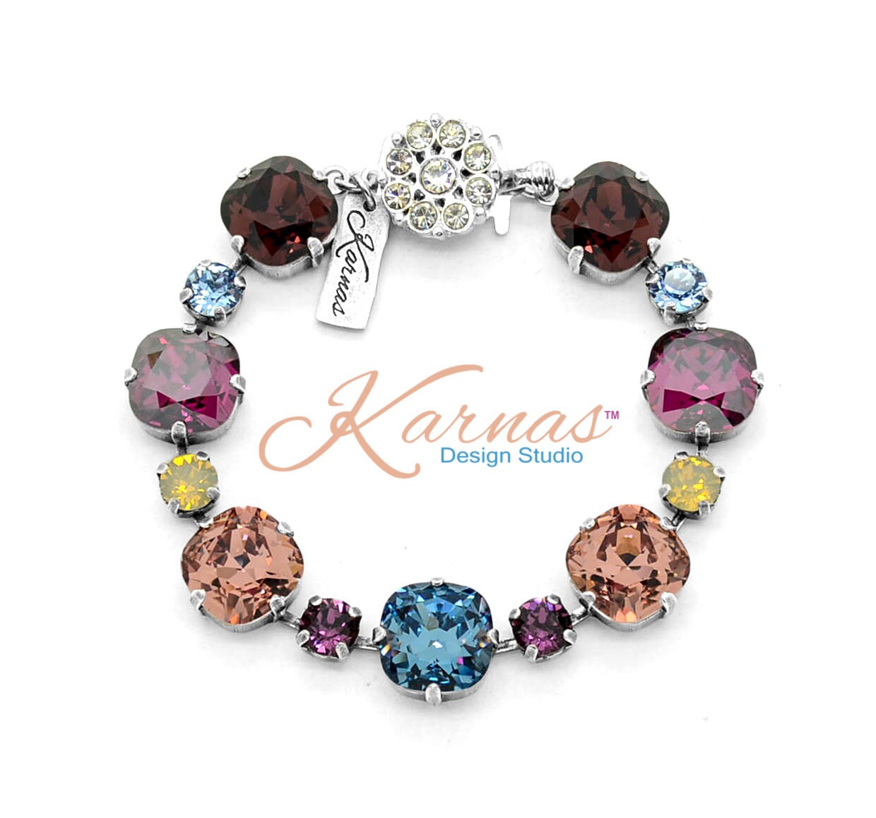 Warm & Toasty 12mm/6mm Cushion Cut Bracelet K.d.s. Premium Crystal Choose Your Finish Karnas Design Studio Free Shipping