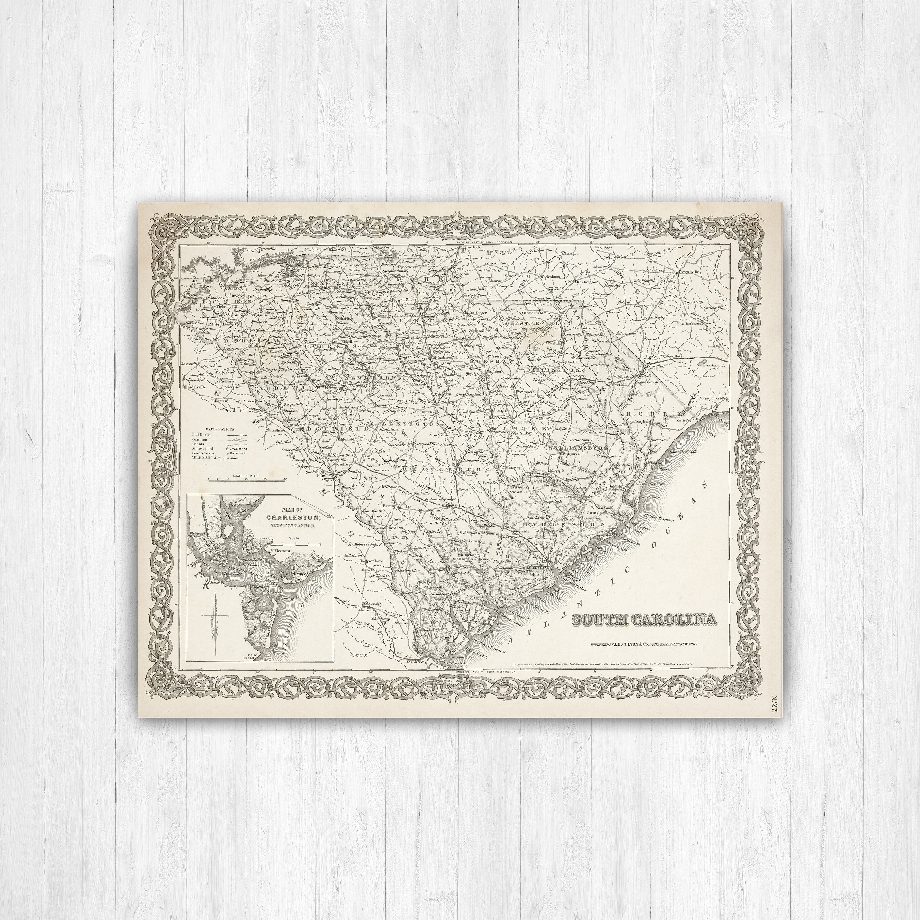 South Carolina Antique State Map Print | Canvas Art Printed Marketplace
