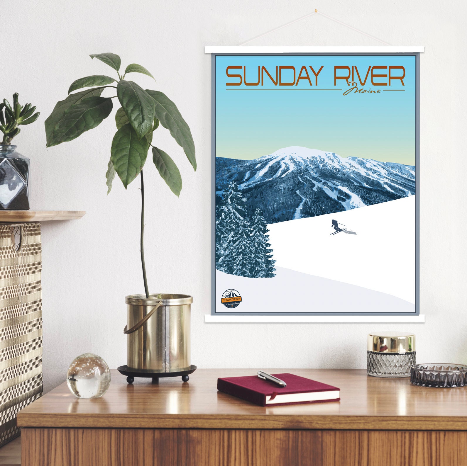 Sunday River Maine Modern Illustration Print | Hanging Canvas Of Ski Resort Printed Marketplace