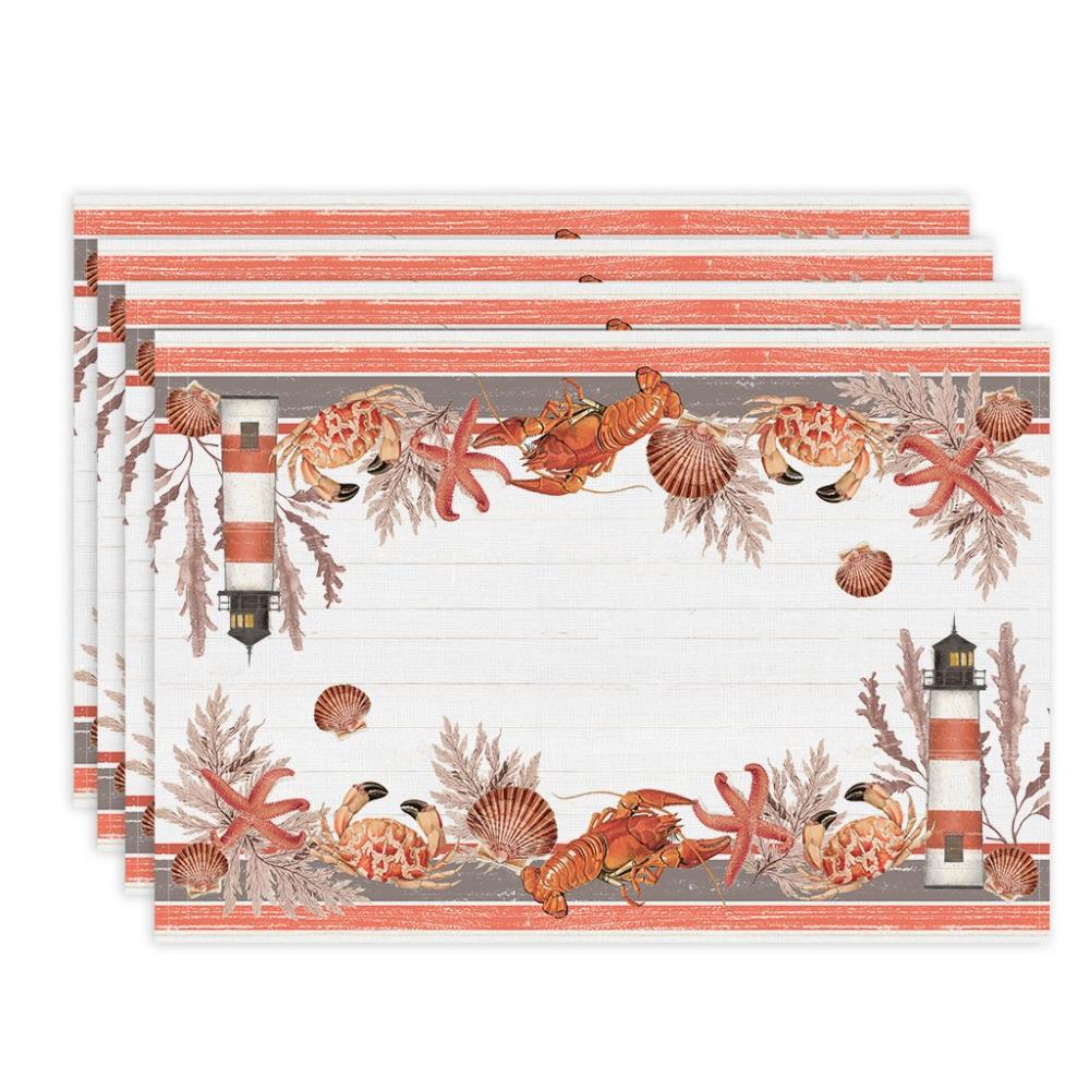 Laural Home Seafood Shack Place Mat Set Polyester in Orange | SESH2020NA