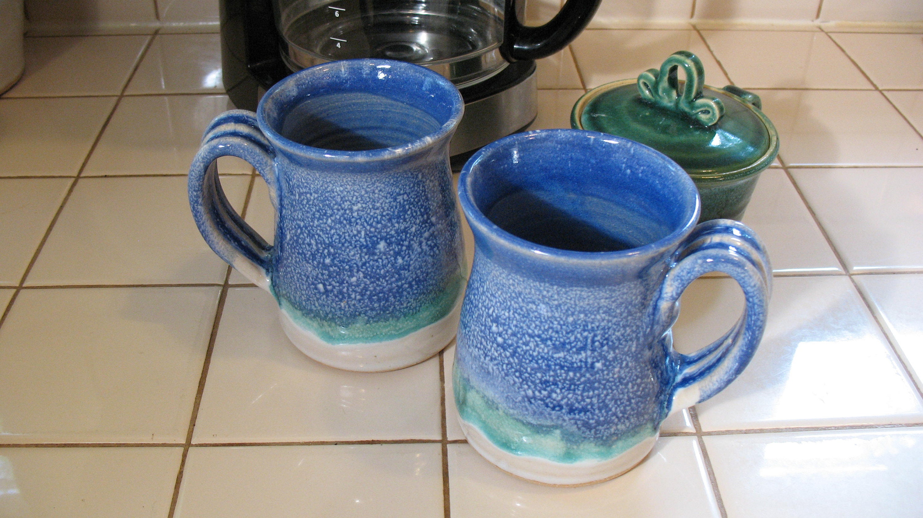Free Shipping A Pair | 2 Of Coffee Mugs in Our Dark Ocean Breeze Glaze