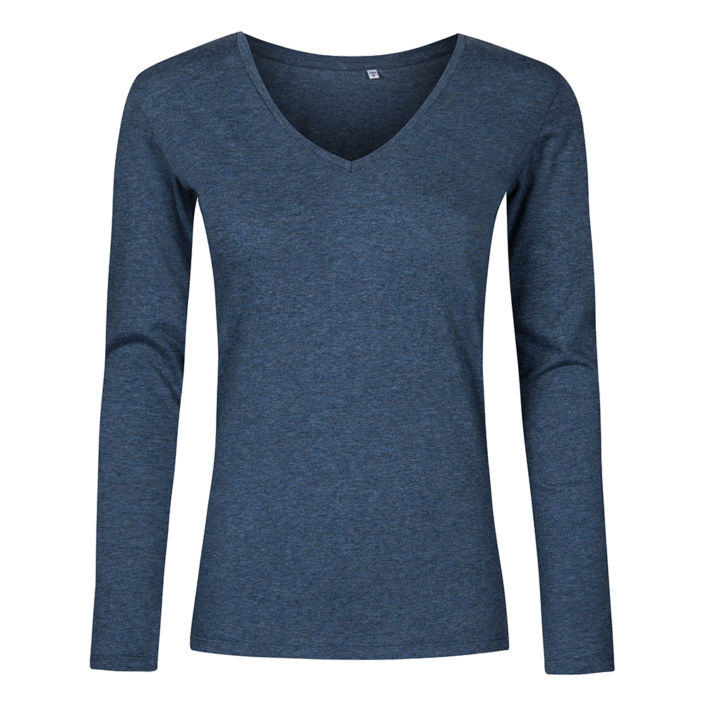 X.O V-Ausschnitt Langarmshirt Plus Size Damen, Marineblau-Melange, XXL