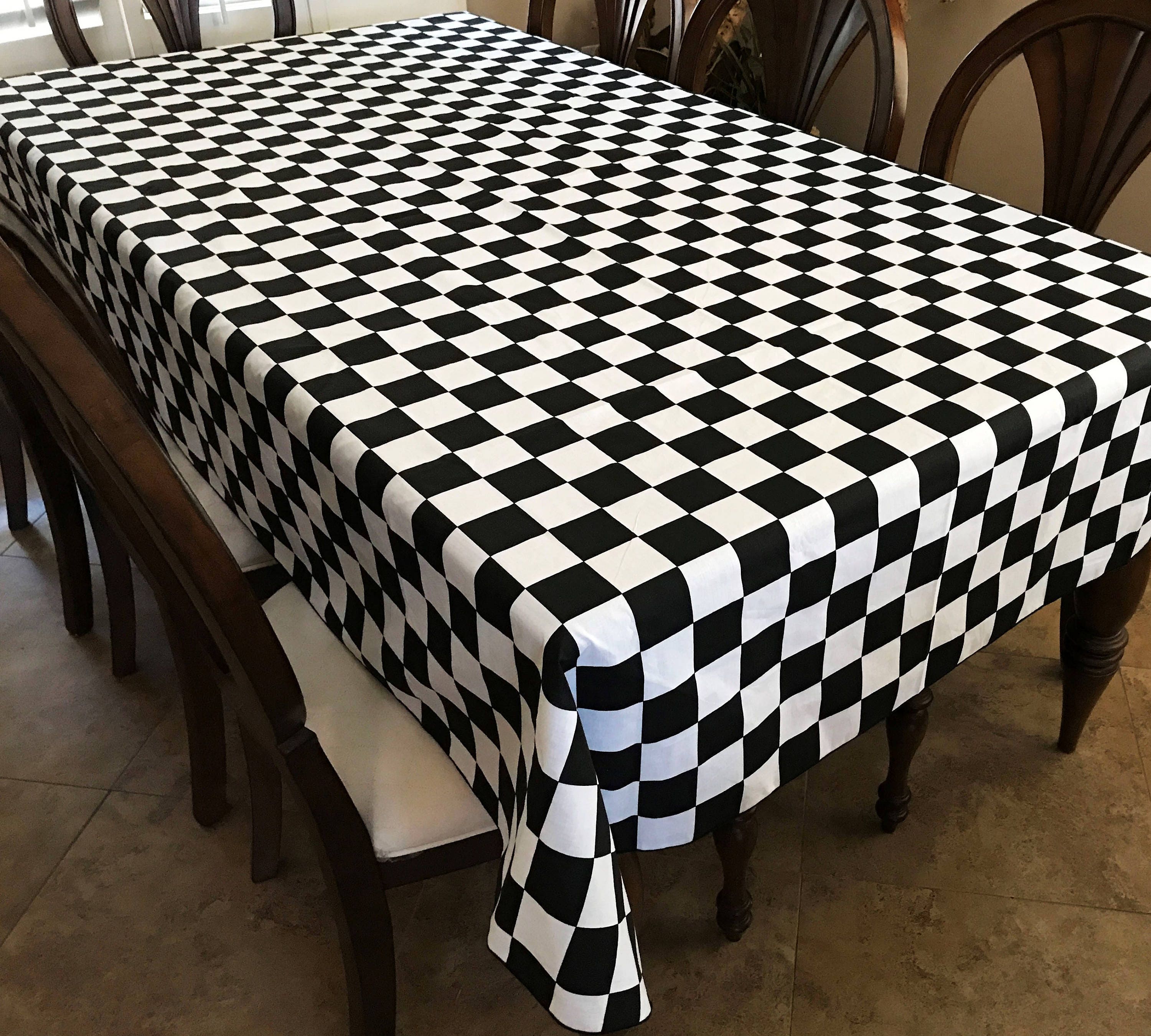 Lovemyfabric Cotton Blend 2 Inch Black & White Checkerboard Print Tablecloth For Wedding/Bridal Shower, Birthdays, Nascar Party