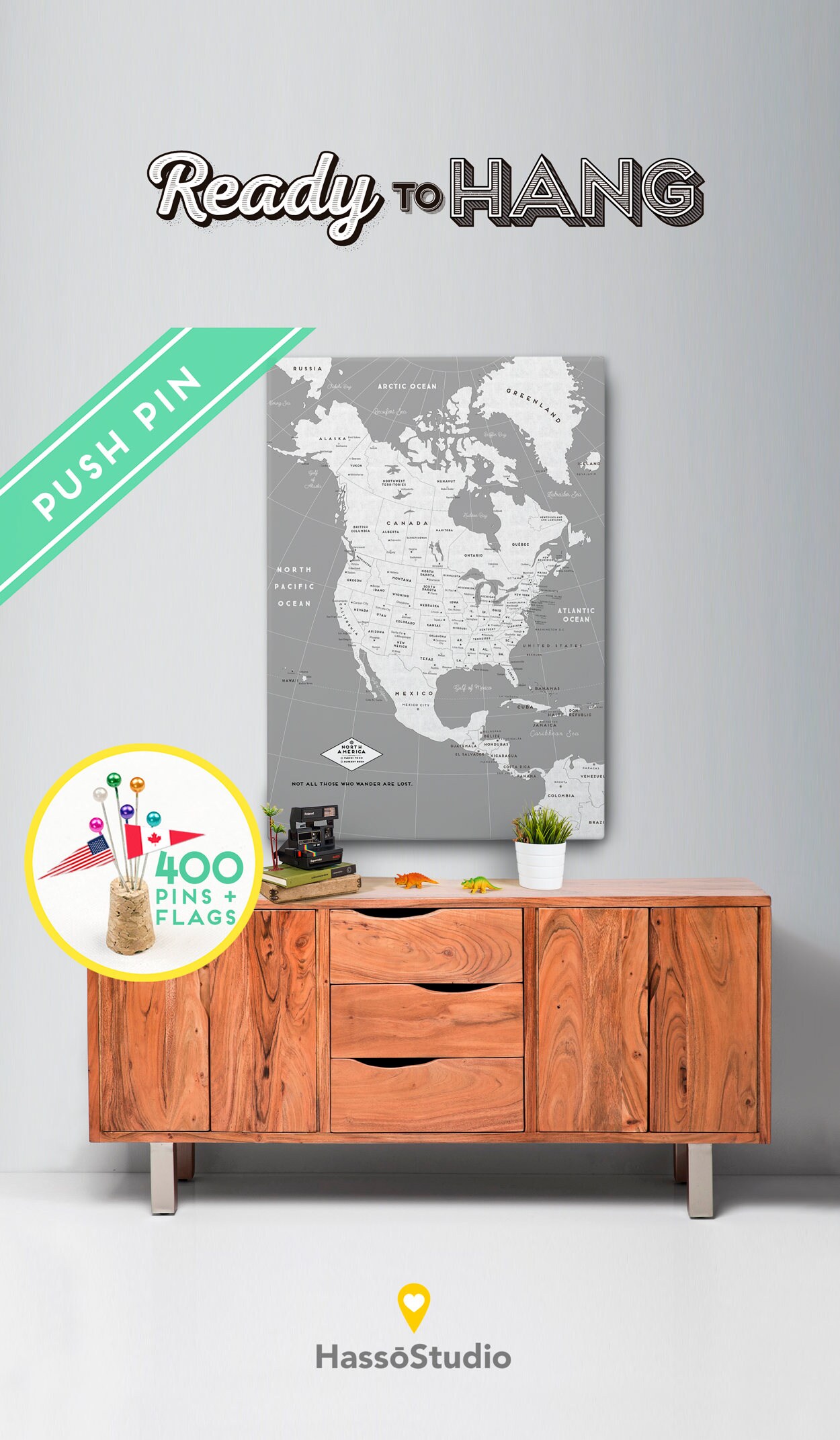 Best Travel Gifts Us & Canada Push Pin Canvas Map - Personalized Gift For Family, 240 Pins + State Flags Canada Province