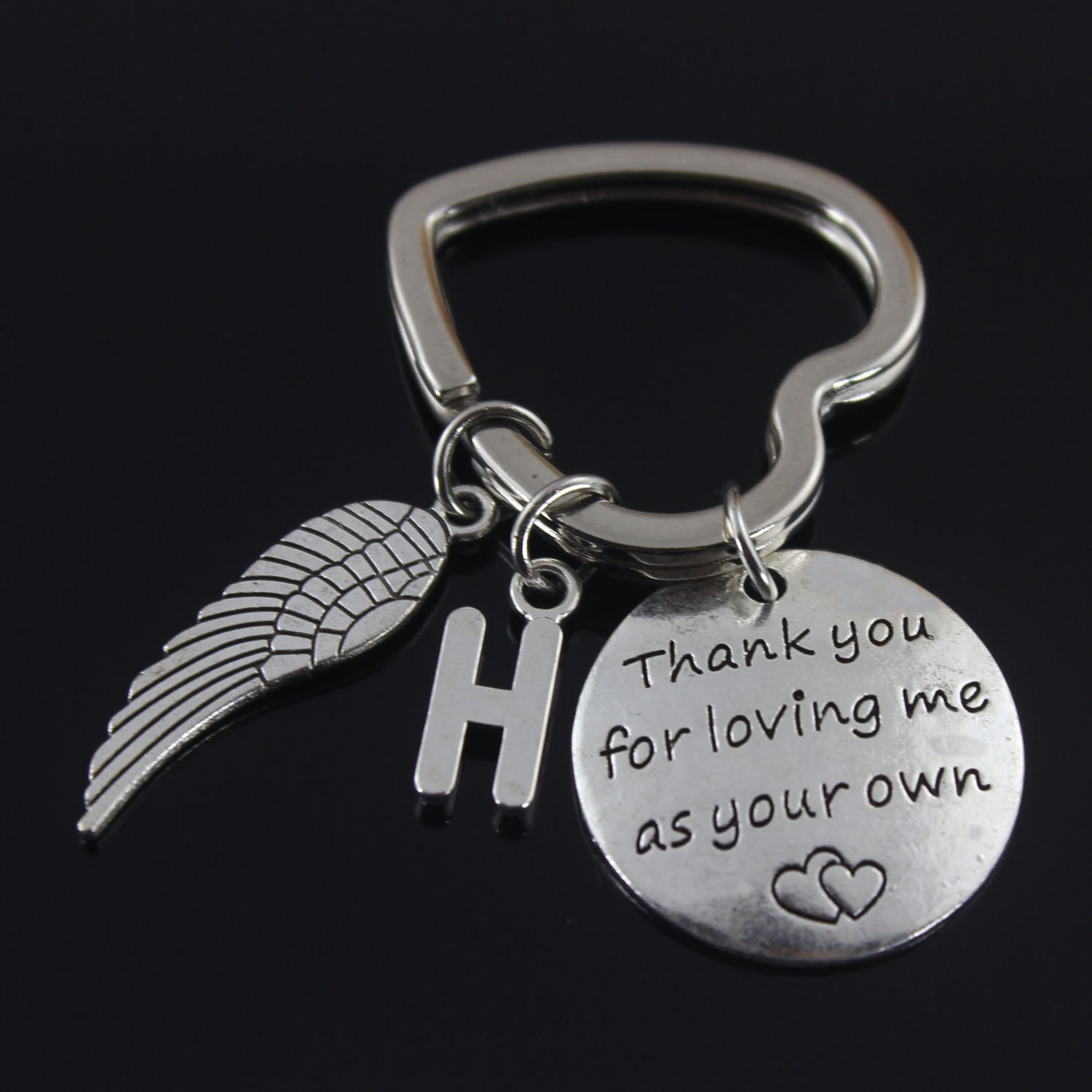 Thank You For Loving Me As Your Own Keychain Guardian Foster Parents Keychain, Step Dad Gift, Personality Keychain, Wing, Initial Keychain