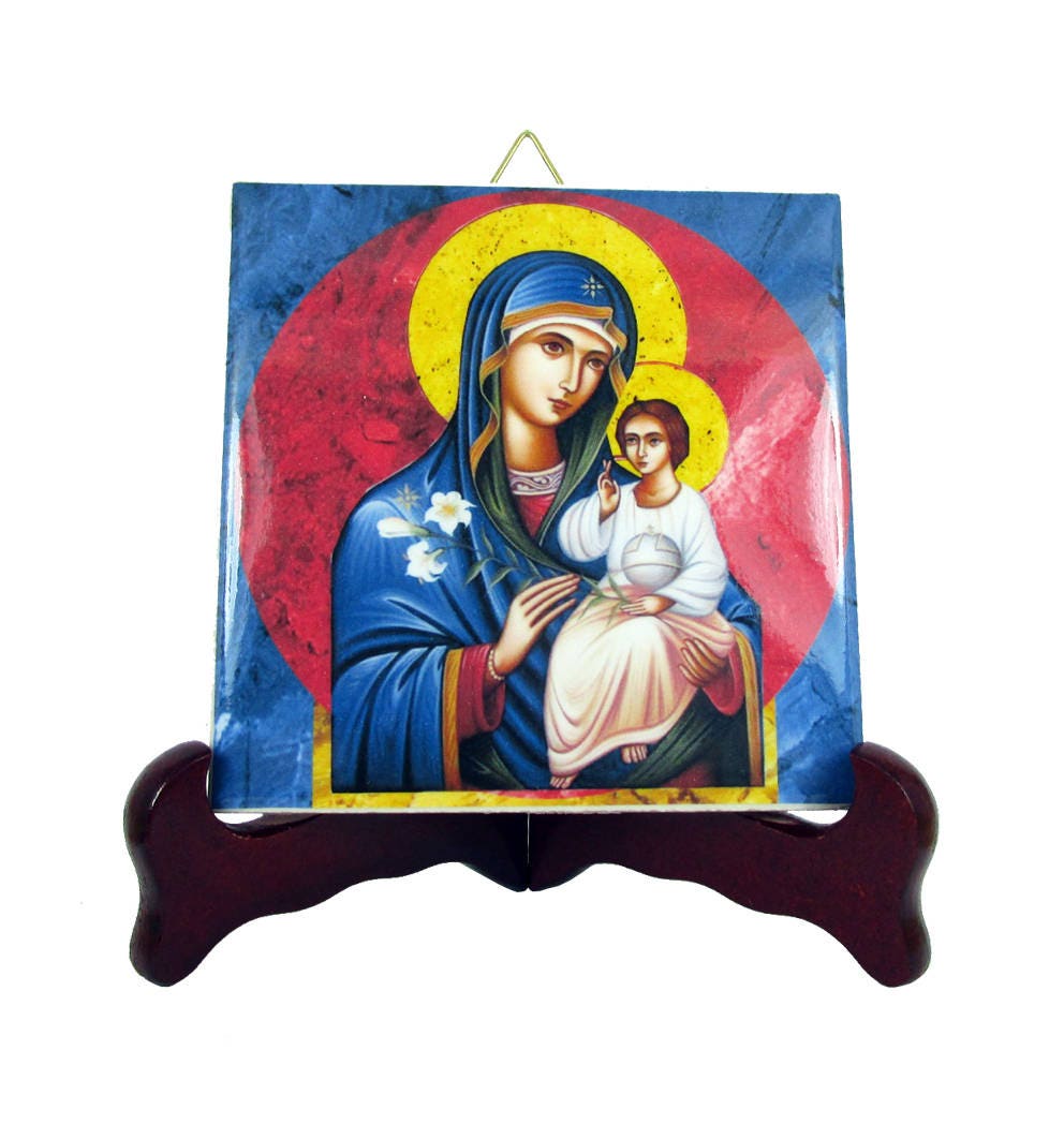 Virgin Mary Icon, Unfading Flower - Catholic Art Ceramic Tile, Religious Art, Christian
