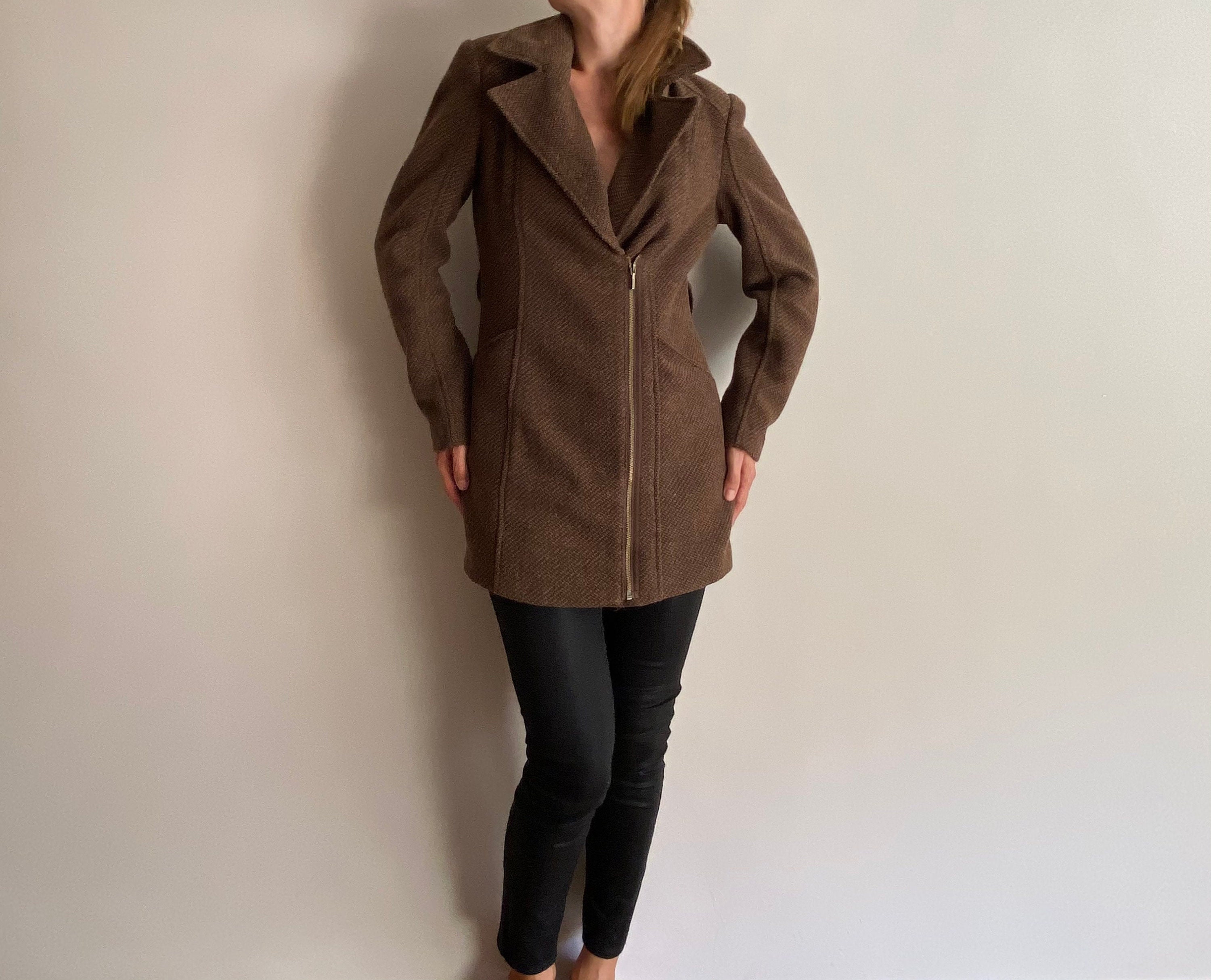 S-M. Vintage Wool Blend Overcoat, Zip Up Coat