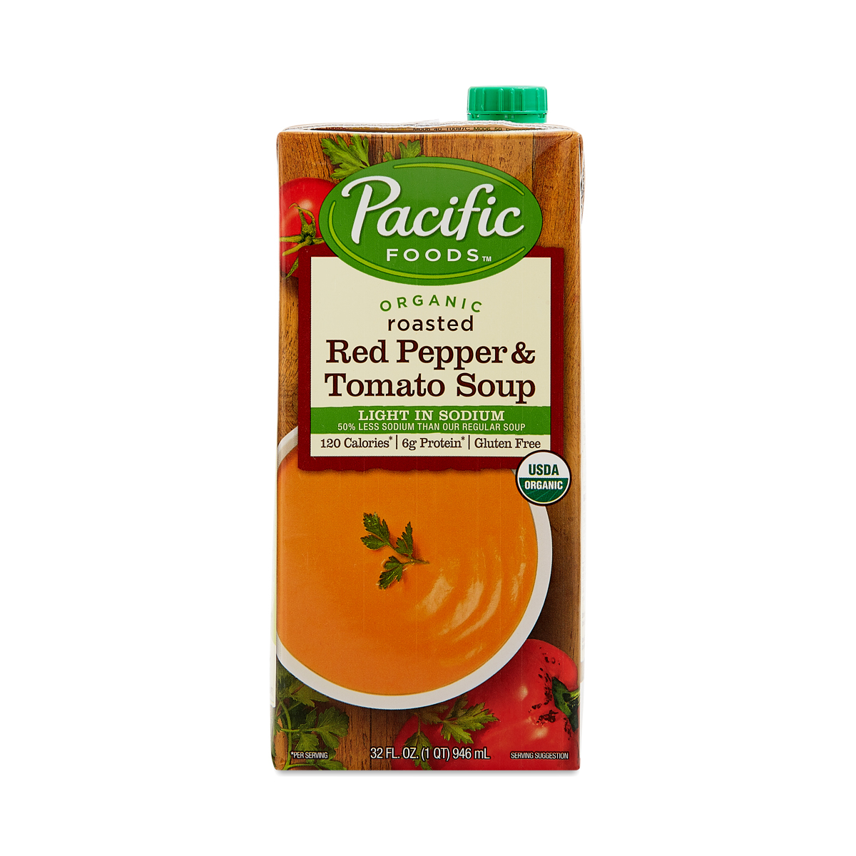 Pacific Foods Organic Light Sodium Roasted Red Pepper & Tomato Soup 32 fl oz carton