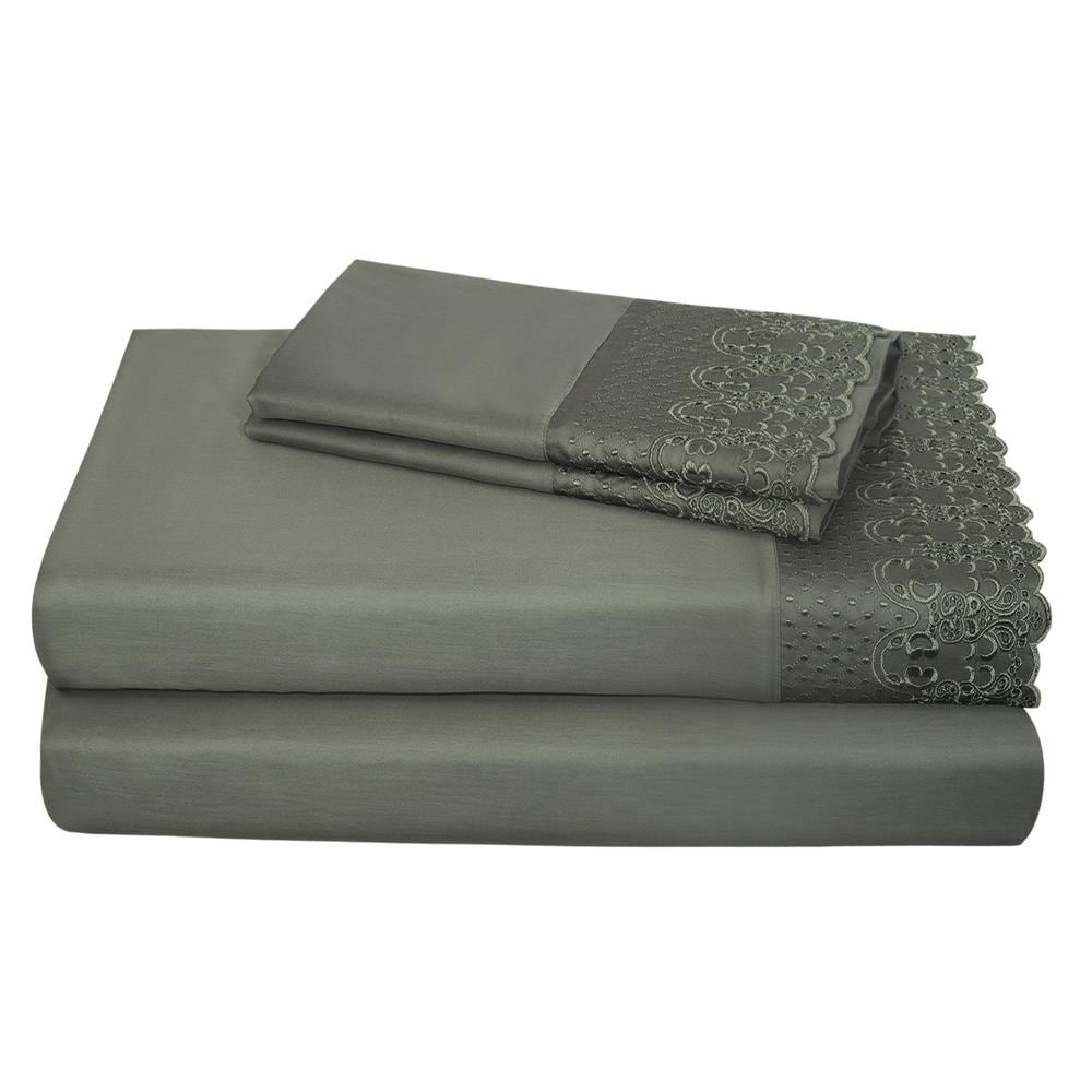 Grace Home Fashions RENAURAA Smart King Cotton Blend Bed Sheet in Gray | 1400CVC_ER-LC KPC CH