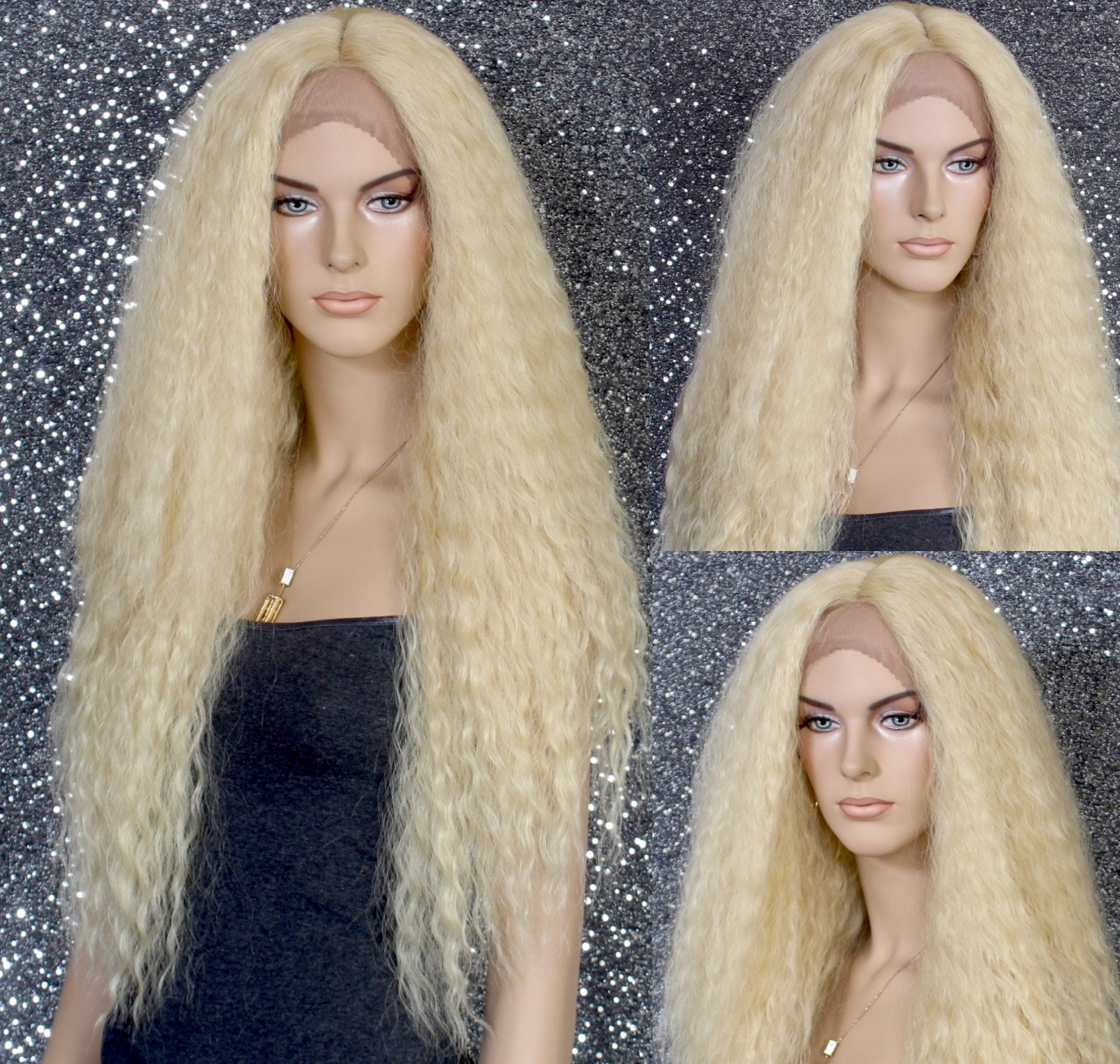 38 Extra Long Human Hair Blend Full Lace Front Wig With Beautiful Wavy Heat Safe Pale Bleach Blonde Ok