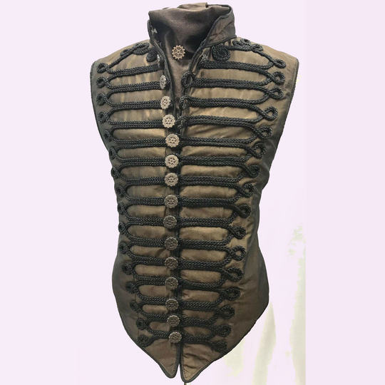 Buy Men's New Steampunk Brown Waistcoat With Black Braiding Copper Buttons,  Men's Fashion Hussar Vest online