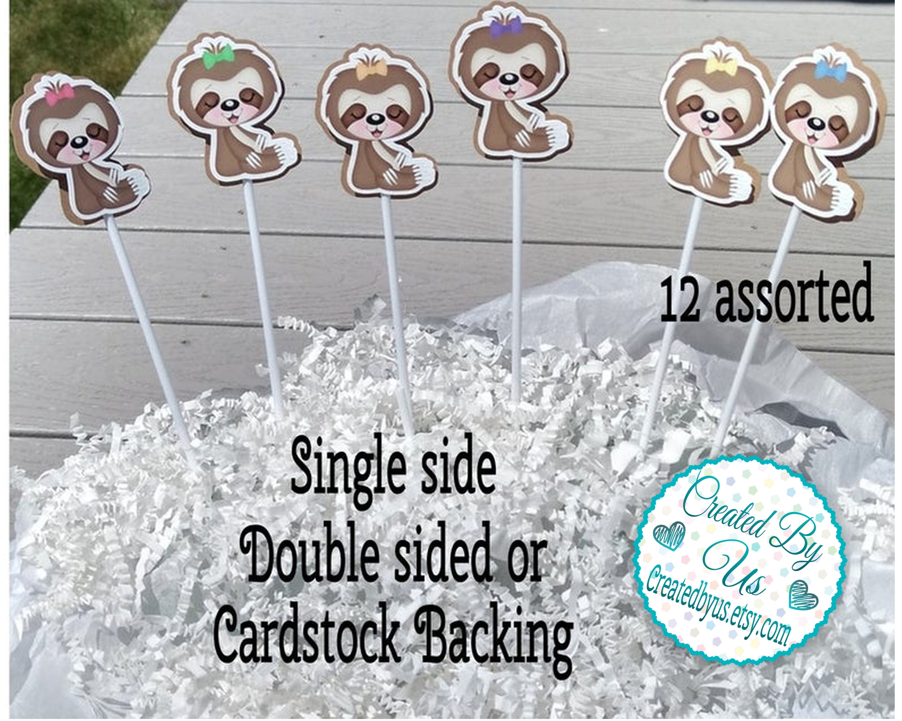 Sloth Cupcake Topper Girl Cupcake Pick Baby Shower Birthday Party Favor Double Sided Cake Cup Top 12 Assembled