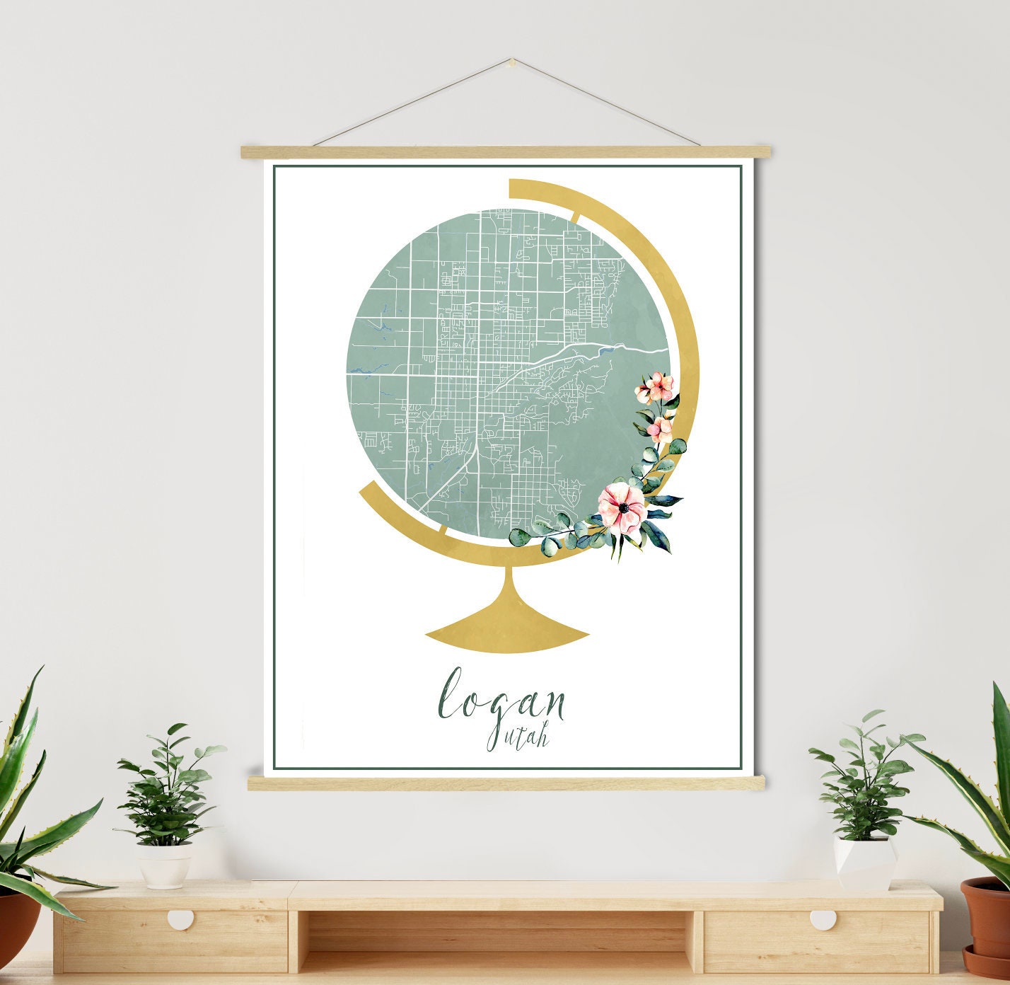 Logan Utah Globe Street Map | Hanging Canvas Of Printed Marketplace
