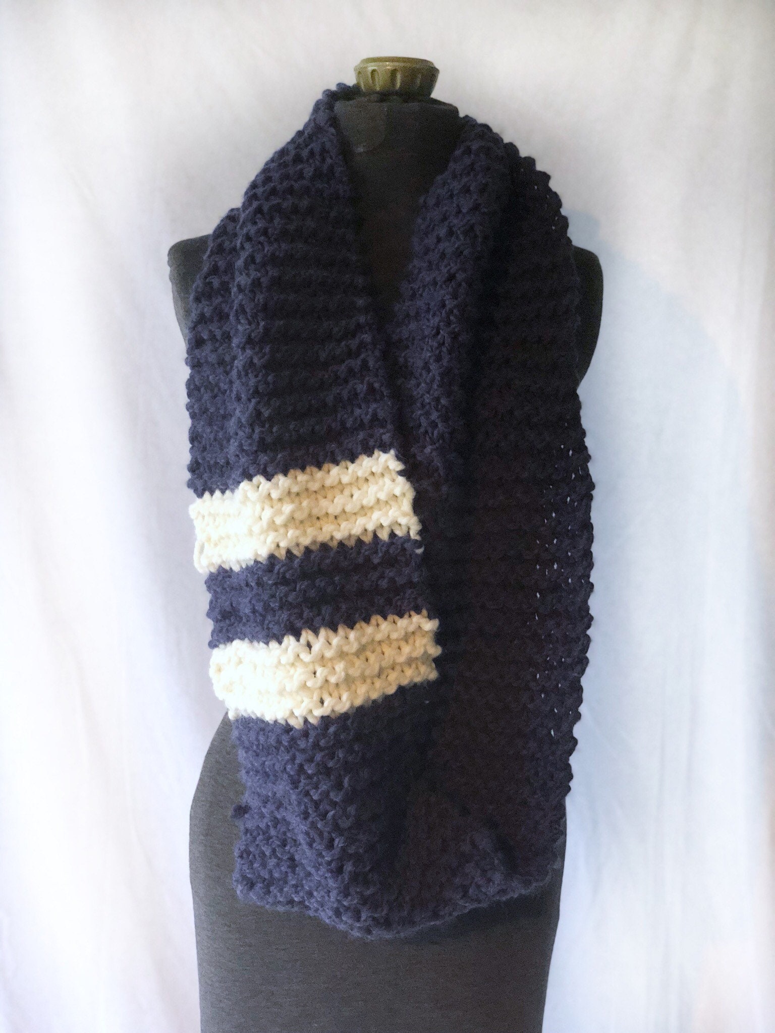 Soft Warm Wool Blend Winter Varsity Stripe Infinity Scarf Perfect For Winter Ooak Chunky Circle Scarf, Knit Loop Scarf
