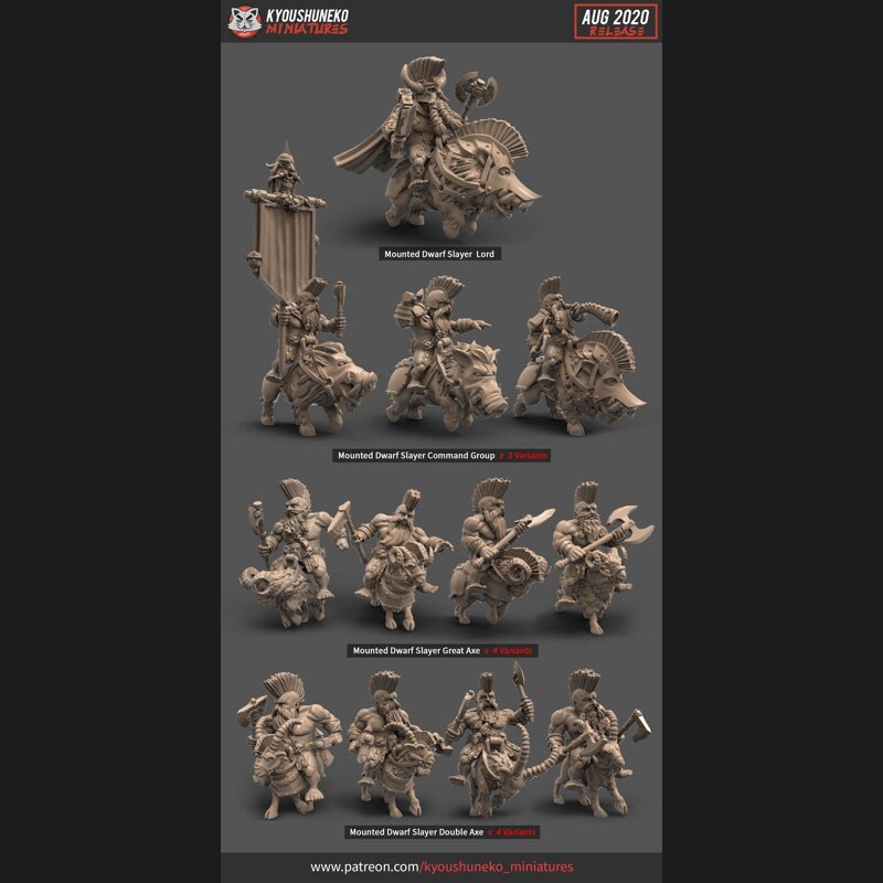 Mounted Dwarf Slayers Set | & Roman Ogres 3D Printed Miniature Kyoushuneko Miniatures 28mm/32mm