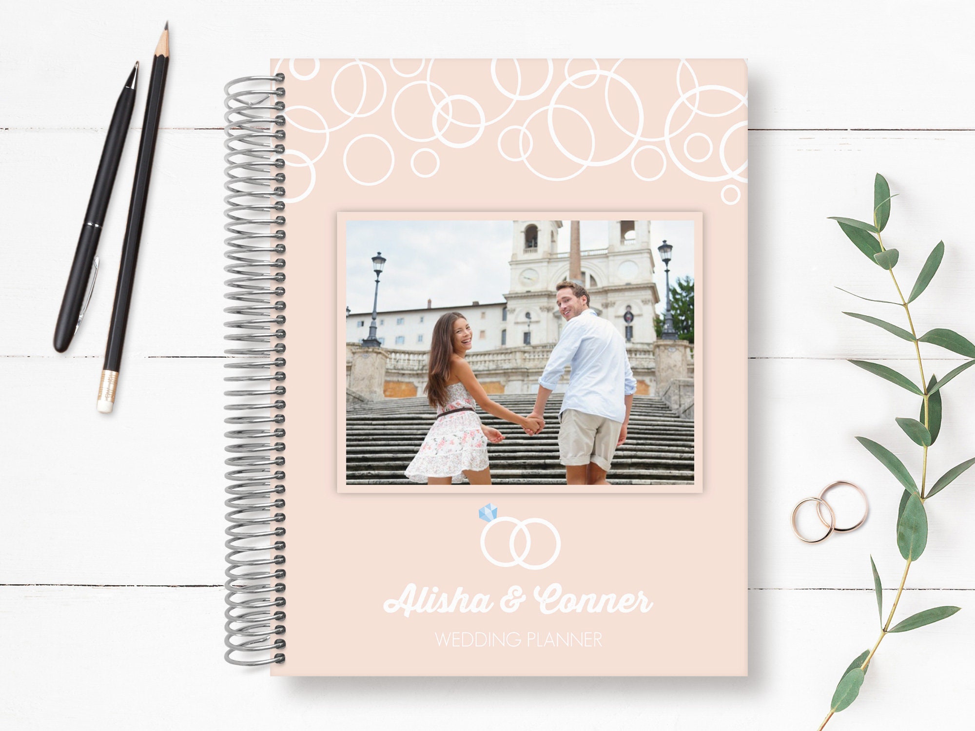 Custom Wedding Planner | Engagement Idea Great Gift Organizer Couples Rings Blush