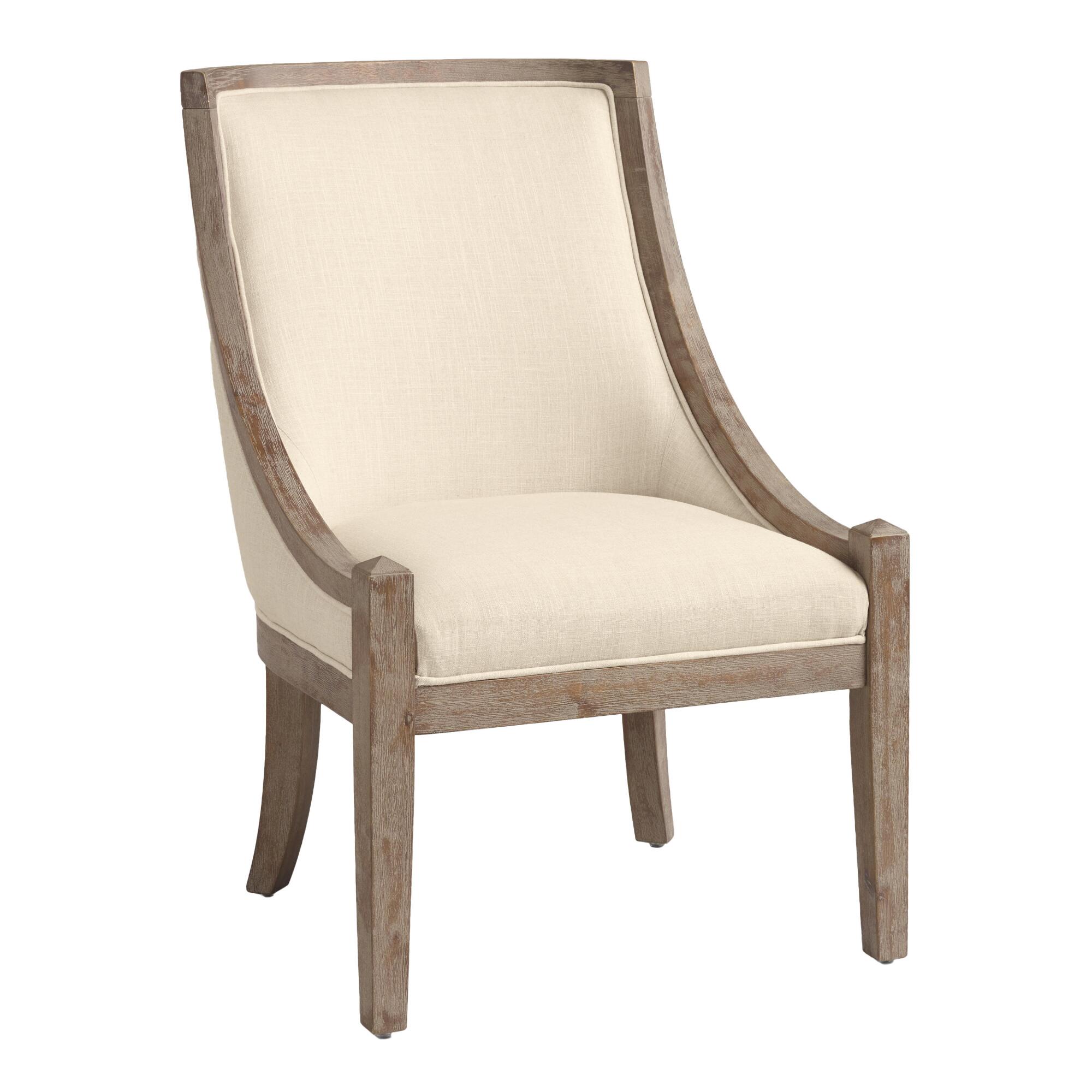 Distressed Wood High Back Henry Upholstered Chair: Natural - Fabric by World Market
