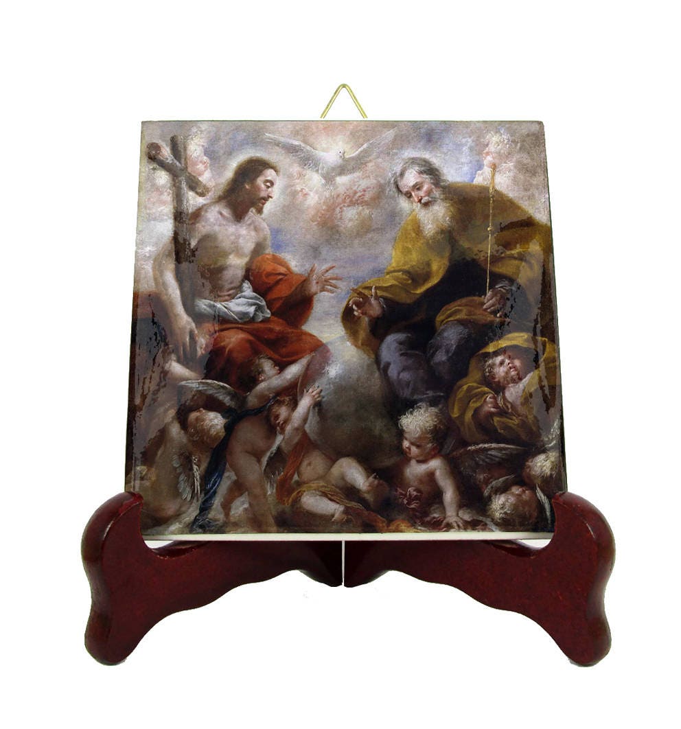 Holy Art - The Trinity Catholic Gift Idea Icon On Tile Inspired By Francisco Caro Spiritual Gifts Religious
