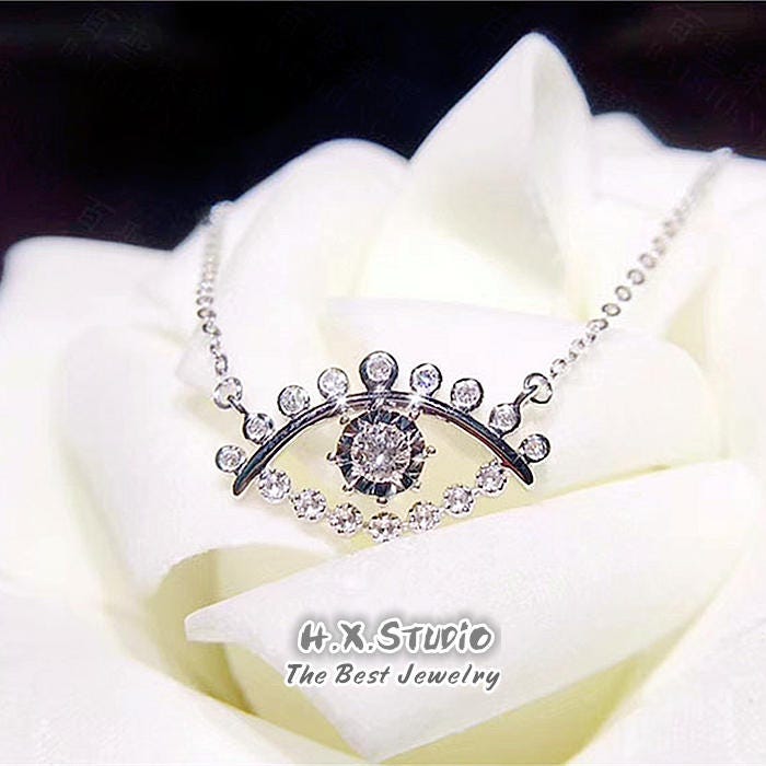 Diamond Evil Eye Pendant Necklace in Solid 18K Gold/Custom Fine Jewelry/Personalization Design/Gift For Women & Girls