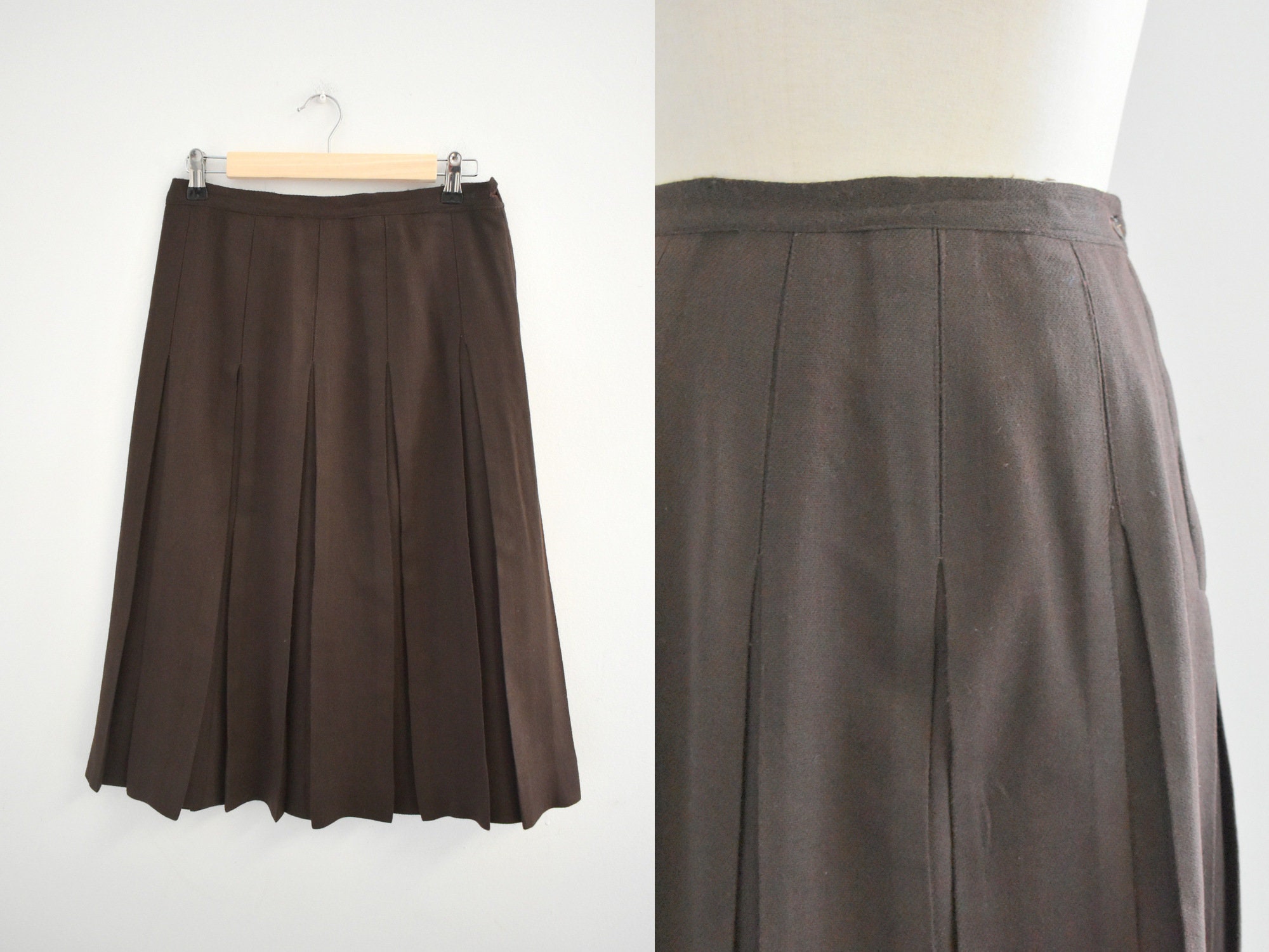 Late 1950S/Early 1960S Brown Wool Blend Pleated Skirt