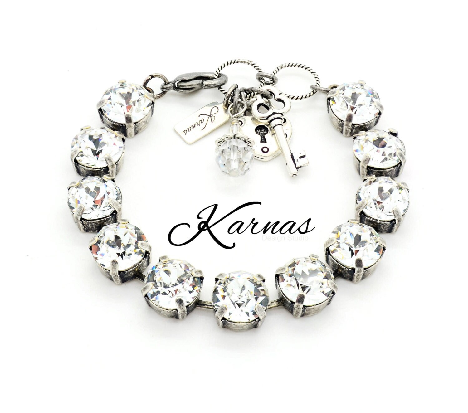 Crystal Clear 10mm Charm Bracelet Made With K.d.s. Premium Crystal Karnas Design Studio Choose Your Finish Free Shipping