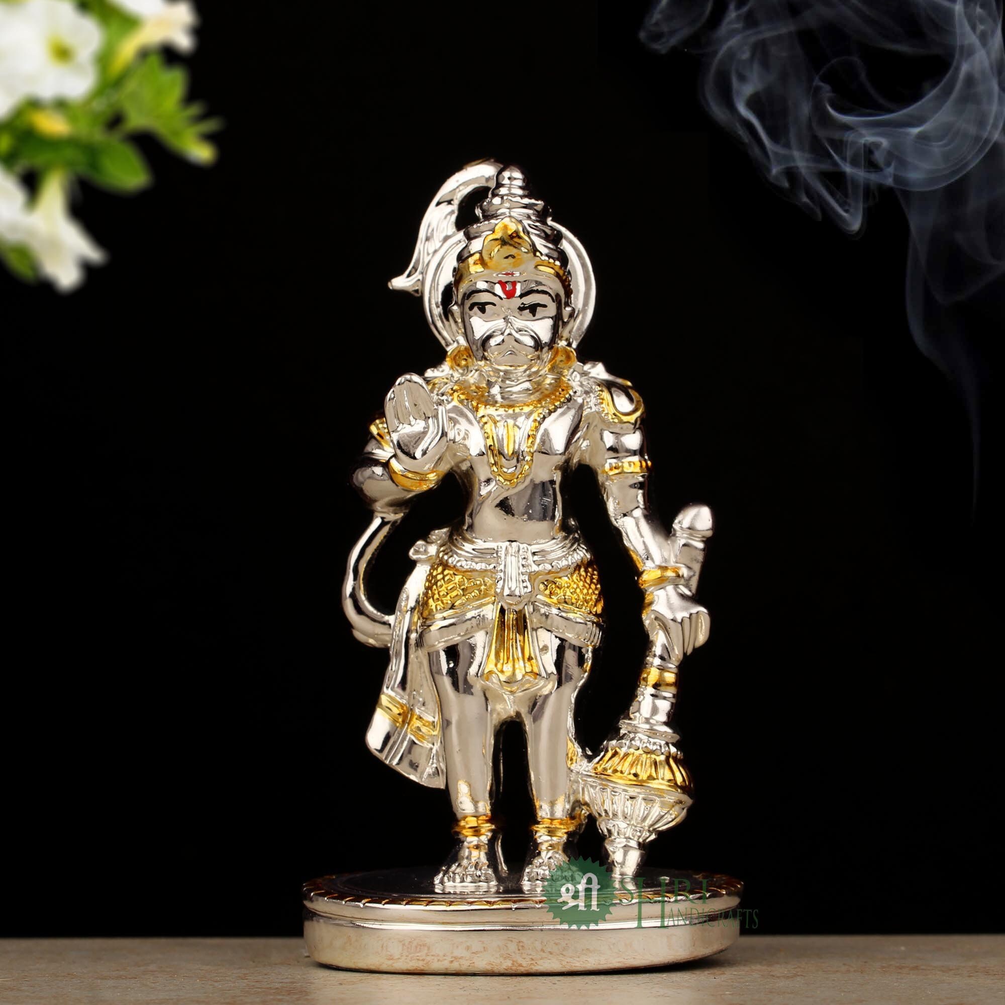 Lord Hanuman Statue For Car Dashboard Gold Plated Sculpture Hindu God Figurine Temple Feng Shui Decor Ram Bhakt Of Strength Bajrangbali