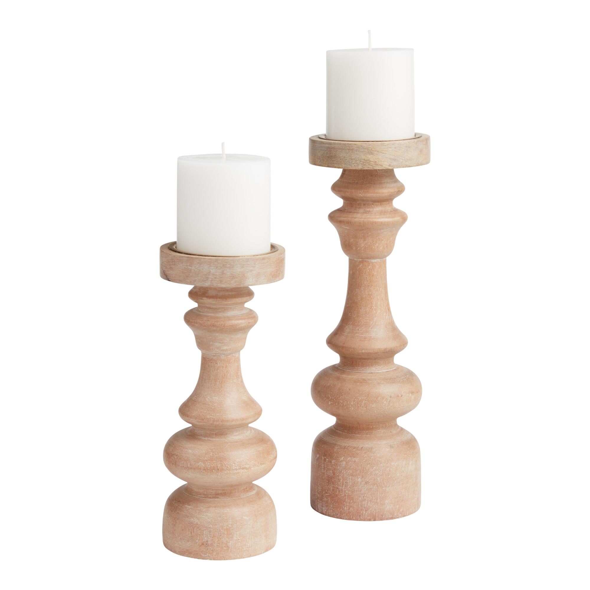 Whitewashed Wood Pillar Candle Holder by World Market