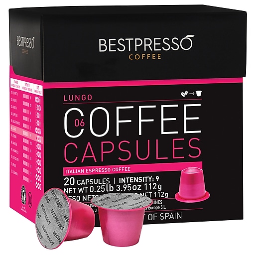 Bestpresso Compatible Nespresso Pods, Lungo Blend, High Intensity, 20 Capsules/Box (BEST-06LUNGO)