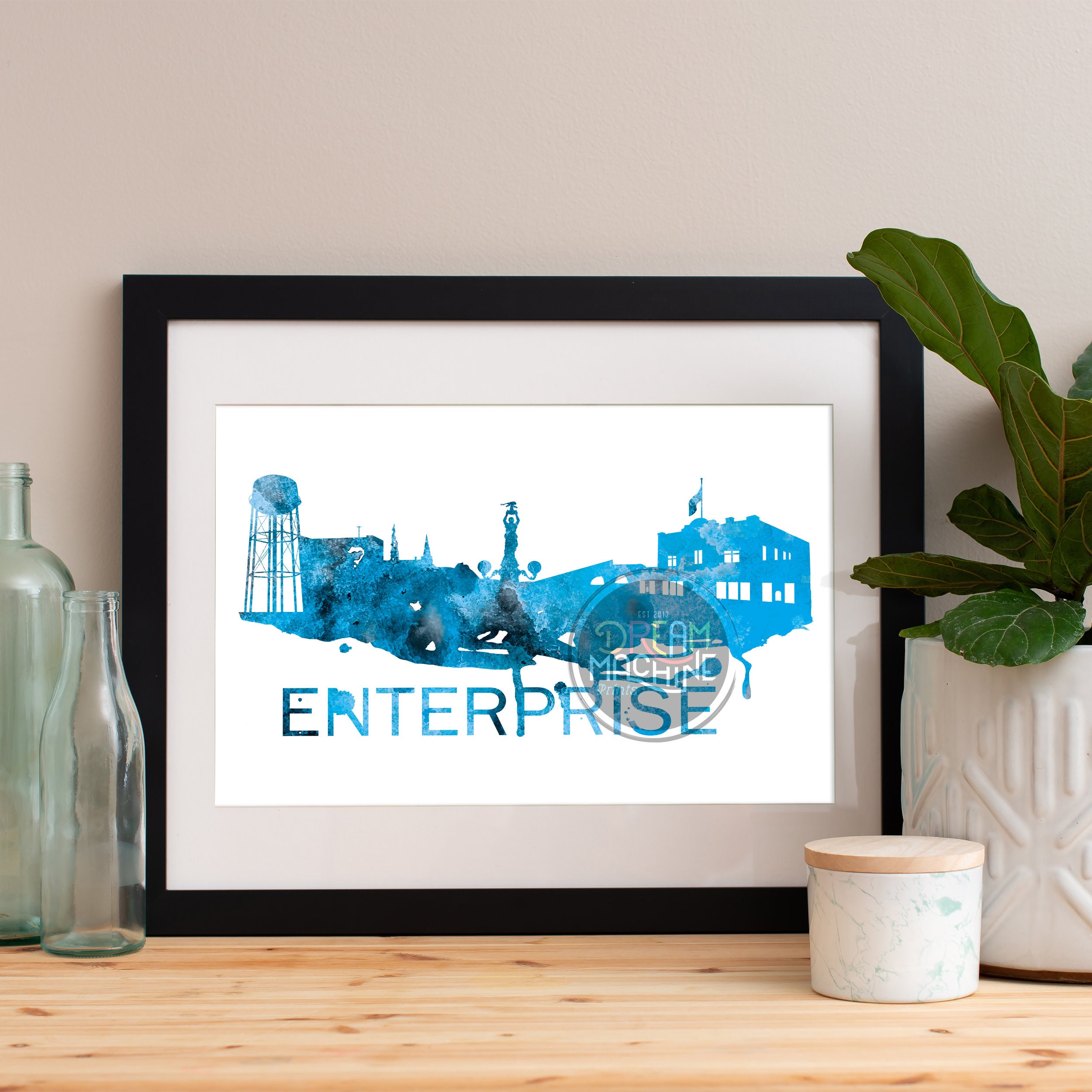 Enterprise Watercolor Skyline Blue, Skyline, Art, Poster, Print