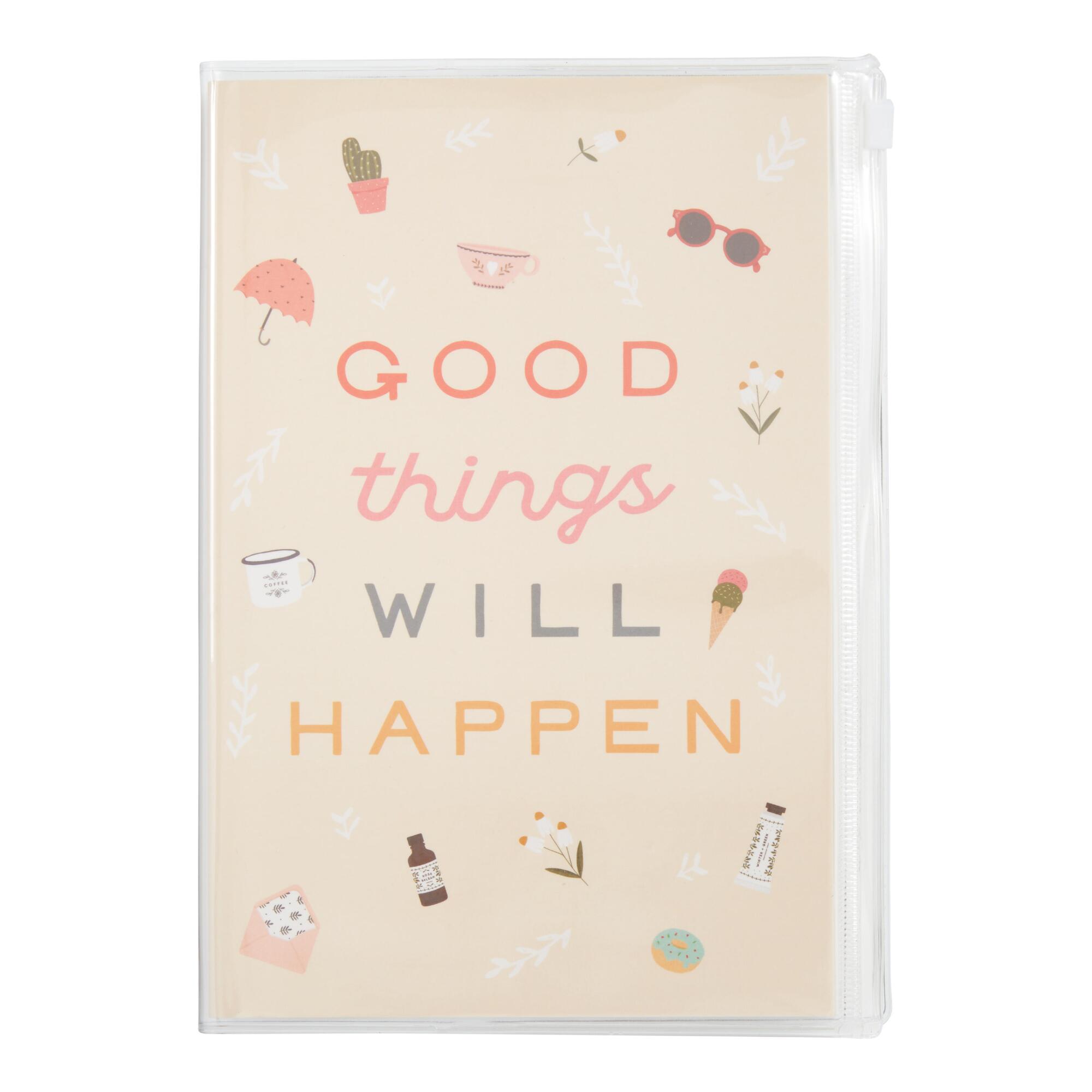 Good Things Will Happen Pencil Pouch Journal: Pink by World Market