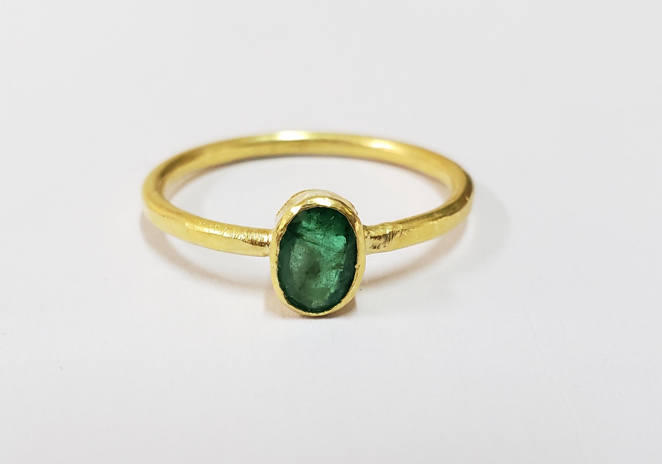 Emerald Gold Ring, Zambian Emerald, Gemstone Stacking Vermeil, Birthstone Simple Green Stone, Minimalist