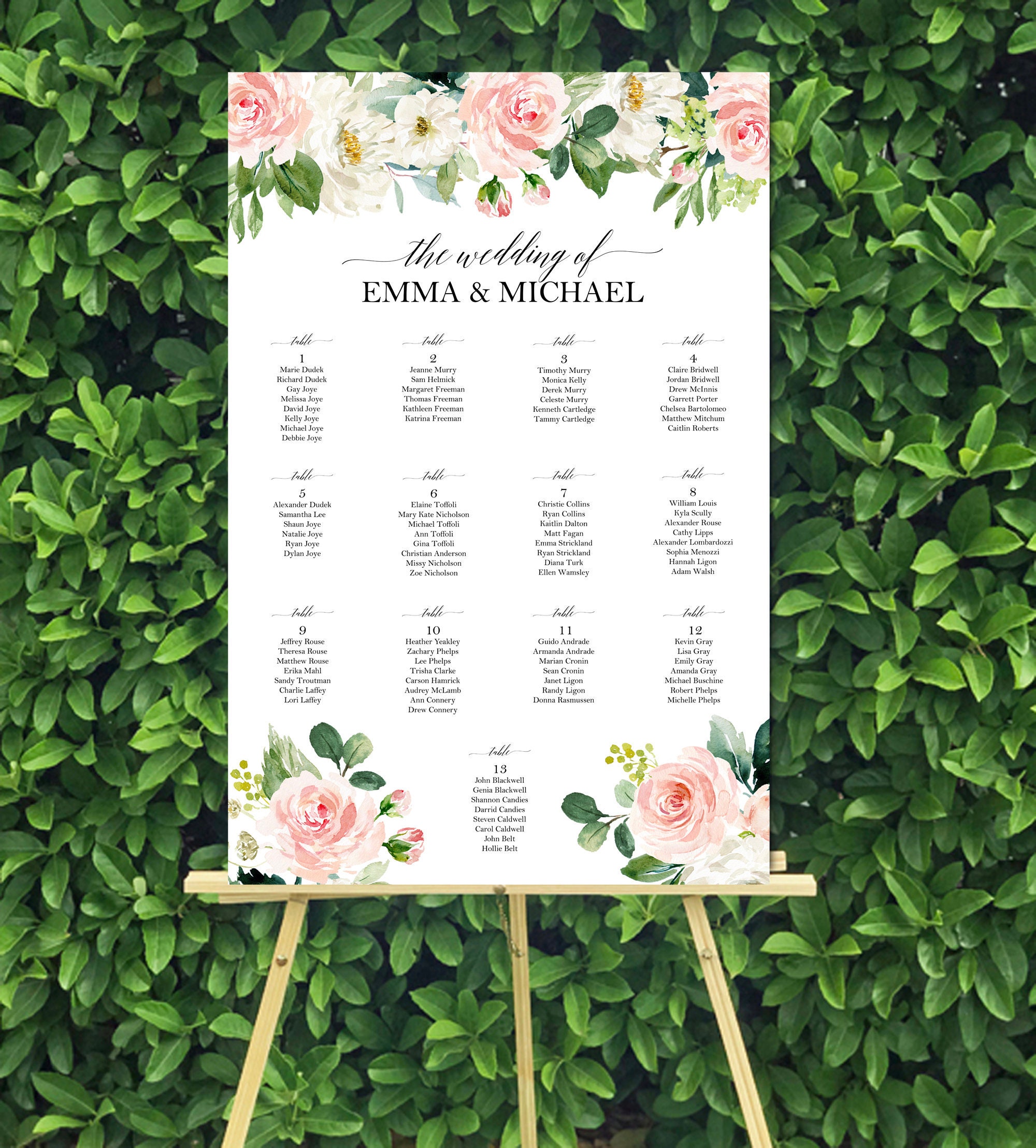 Blush Wedding Seating Chart Printed - Elegant Floral Sophia Collection