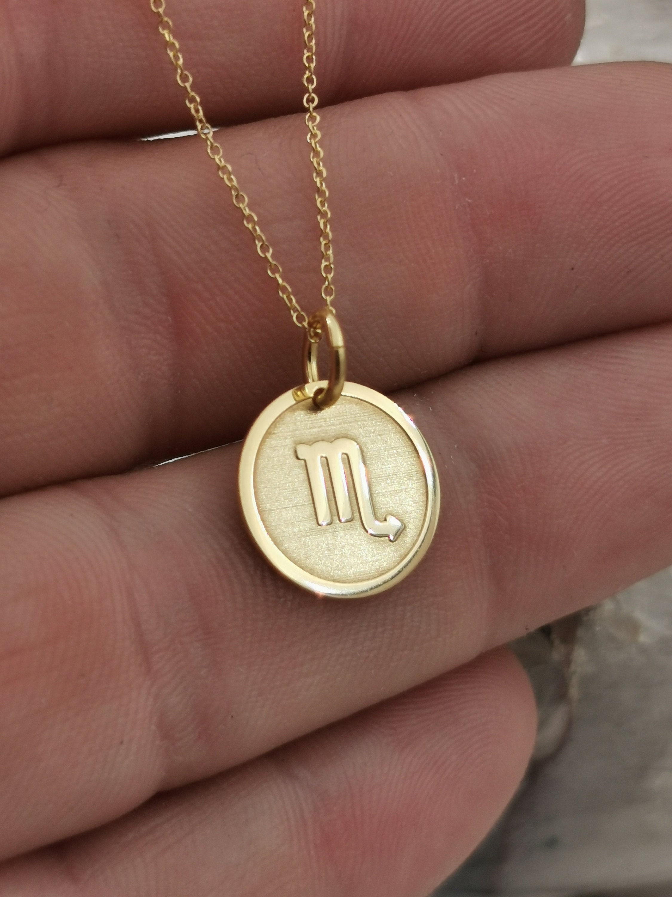 Dainty 14K Solid Gold Scorpio Zodiac Necklace, Symbol Pendant, Gold, Personalized Custom