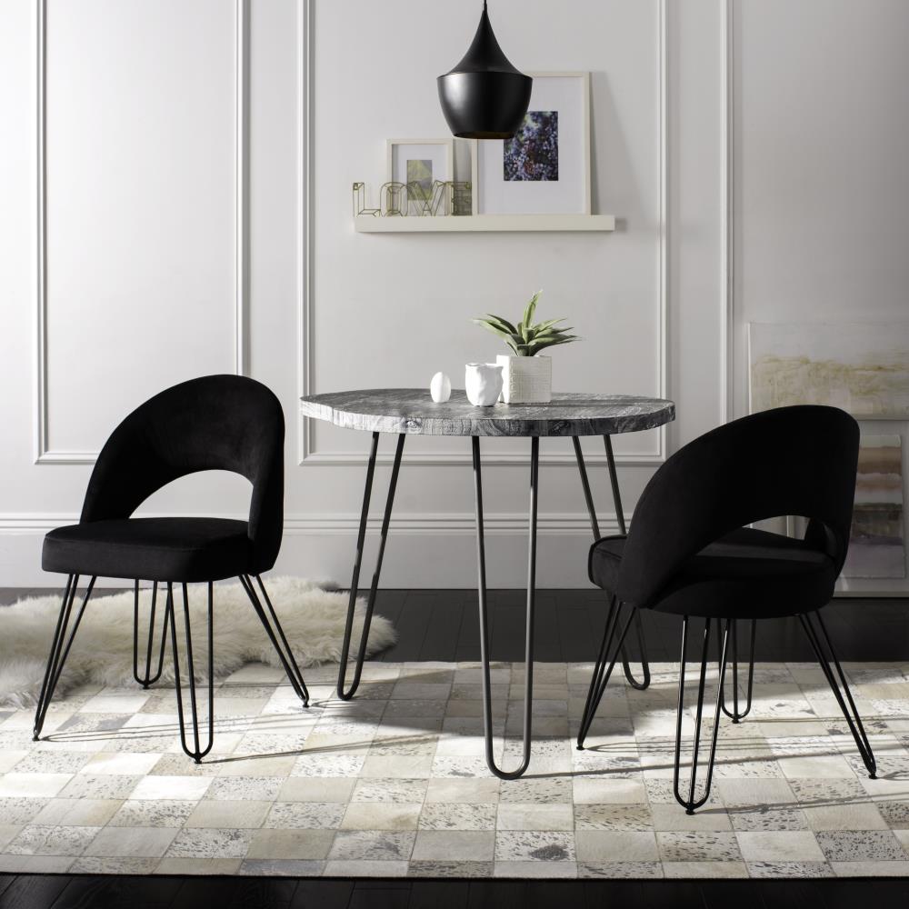 Safavieh Set of 2 Jora Contemporary/Modern Polyester/Polyester Blend Upholstered Side Chair (Metal Frame) in Black | FOX6296C-SET2