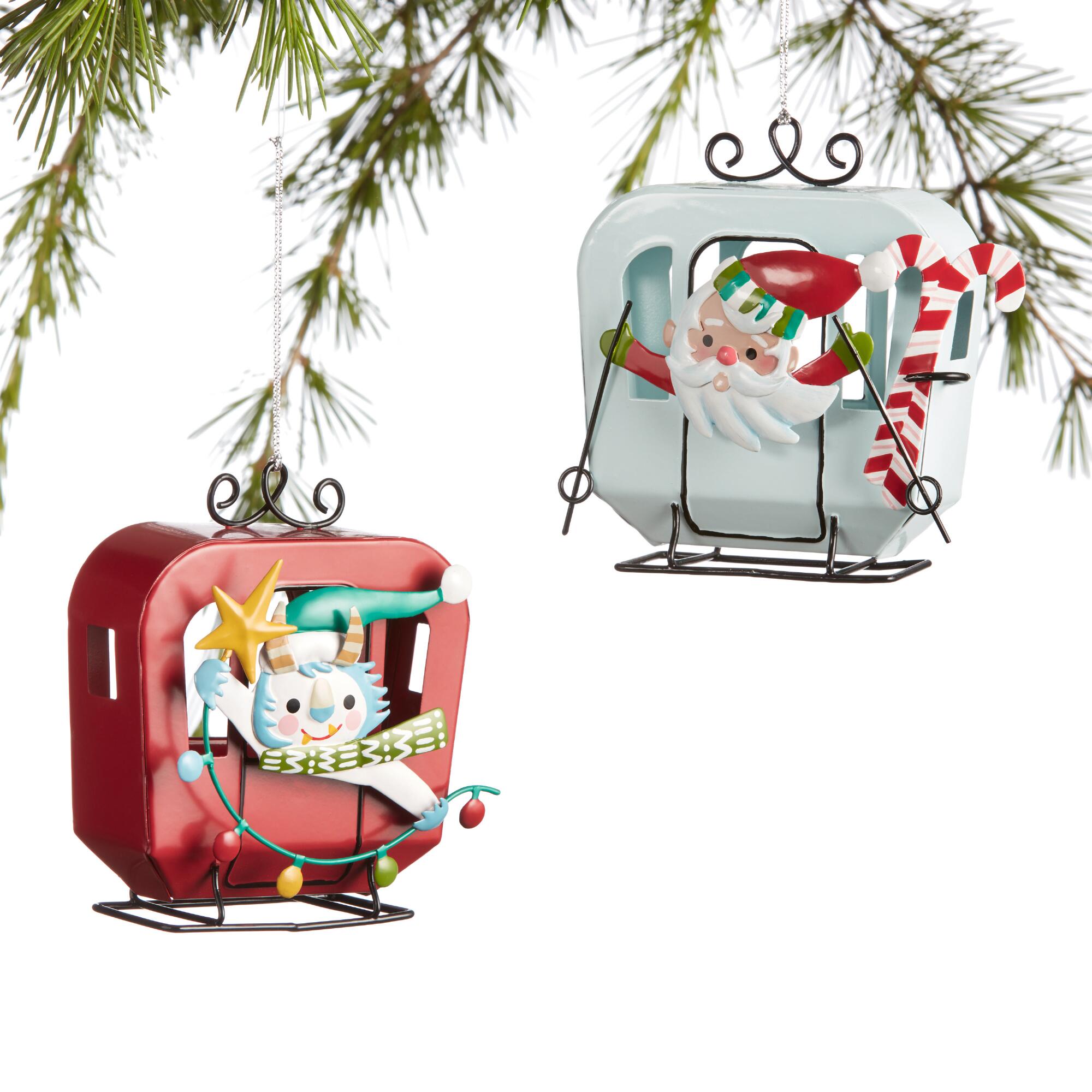 Metal Santa and Yeti Gondola Ornaments Set of 2: Multi by World Market