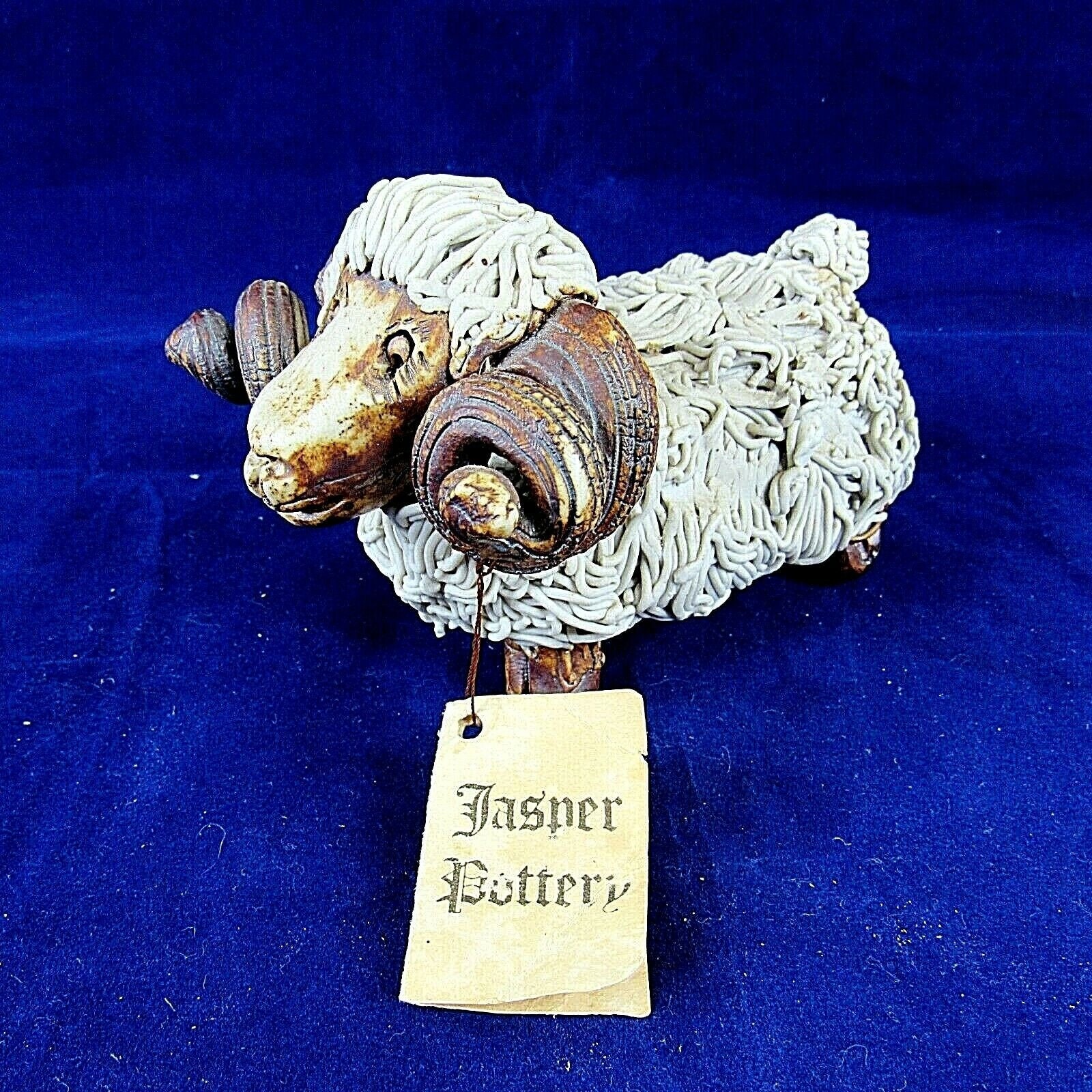 Jasper Pottery Ram Sheep Woolly Spaghetti Handcrafted Julie Edwards Australia Vtg