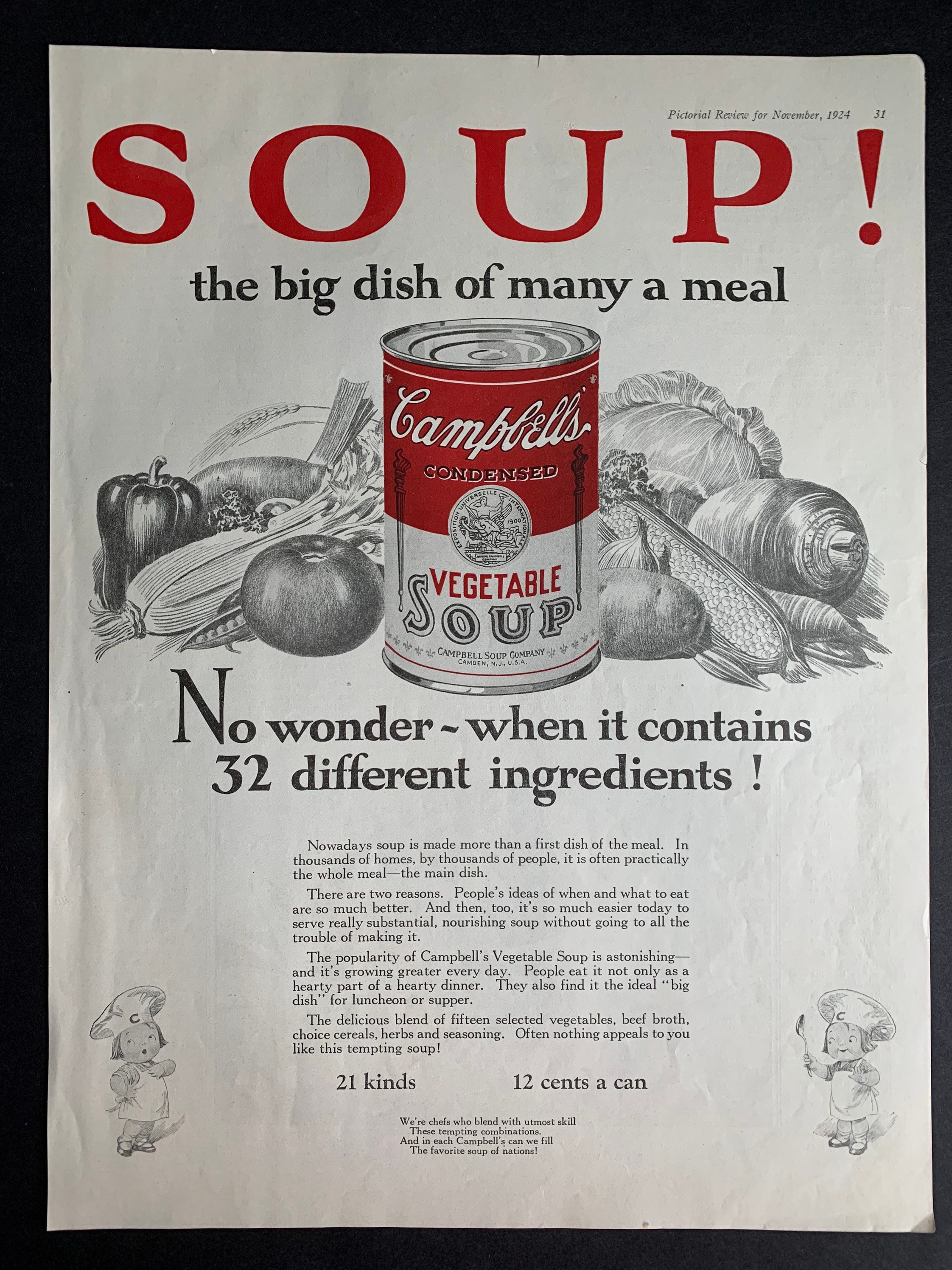 Vintage 1924 Campbell's Vegetable Soup Print Ad