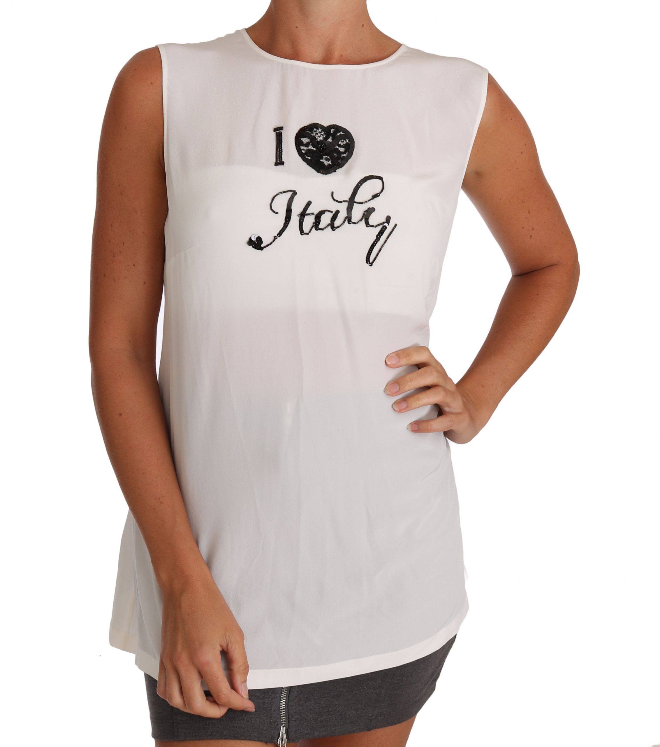 Dolce & Gabbana Women's I LOVE ITALY Cami T-Shirts White TSH2352 - IT46 | L