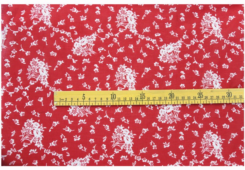 Floral Print Red Silk Cotton Blend Fabric Width 53 Inch